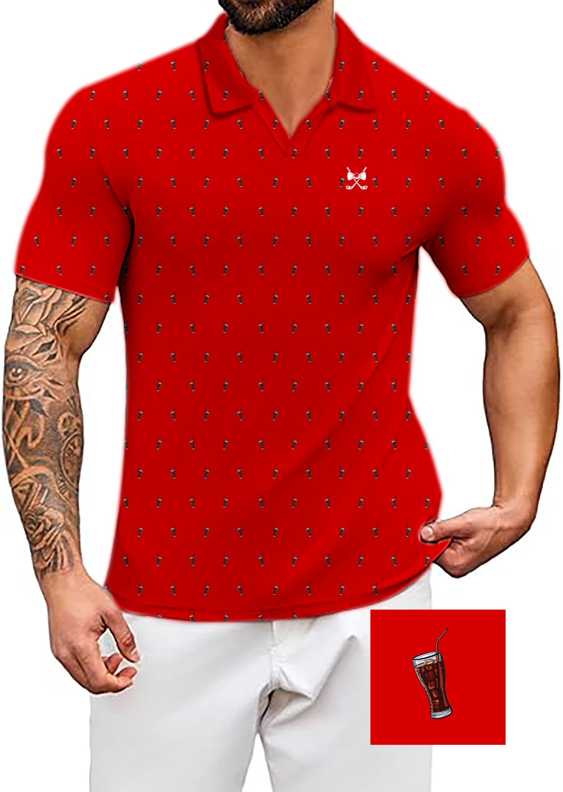 Men's Candy Cola Glass Cup V Neck Golf Polo Shirts