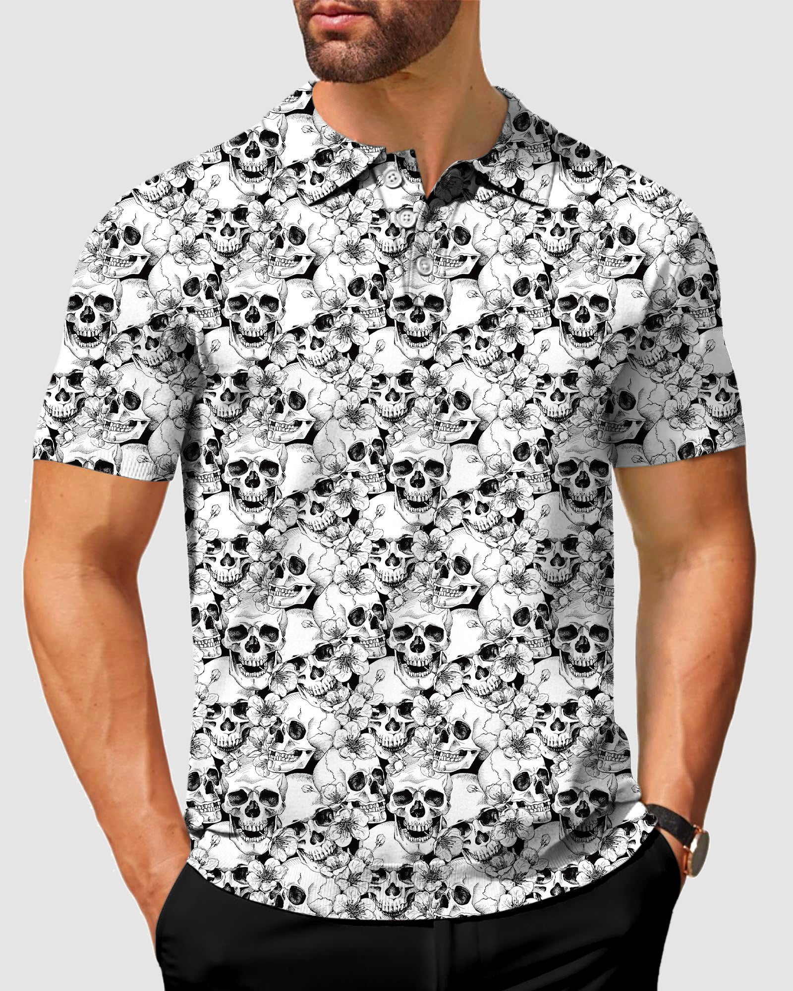 Men's Black Skulls Golf Polo