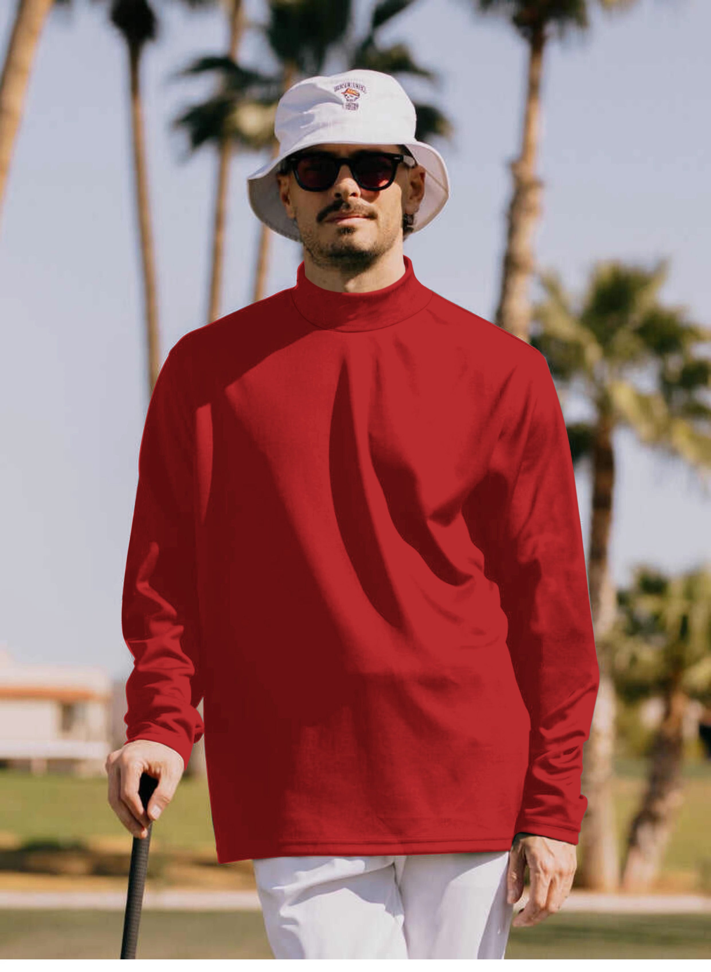 Men's pure festive Pullover High neck Long/Short sleeve T-Shirt