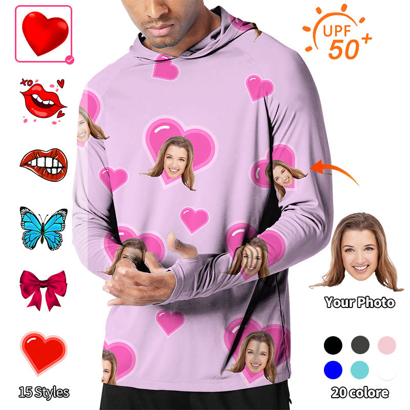 Valentine's Day Men's Outdoor Custom Photo Face Custom Color Purple Love Golf Sun Protection Slim Fit  hoodies