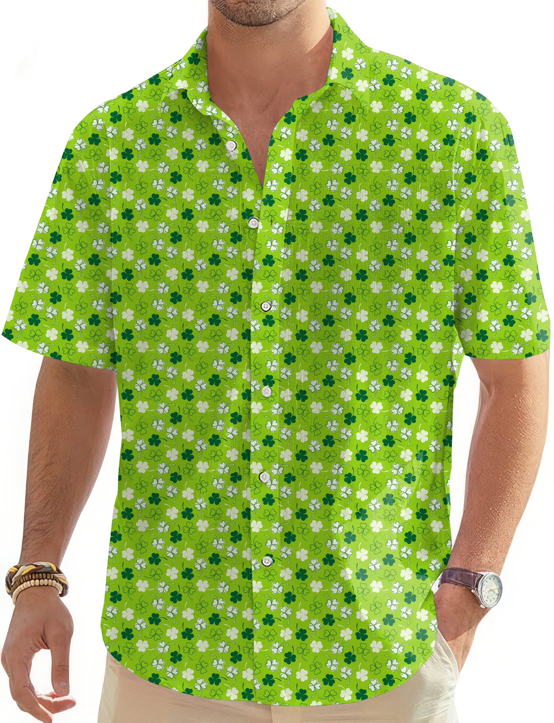 Leaf clover St. Patrick's Day-Men's Golf Hawaiian Shirts Button Down Shirt