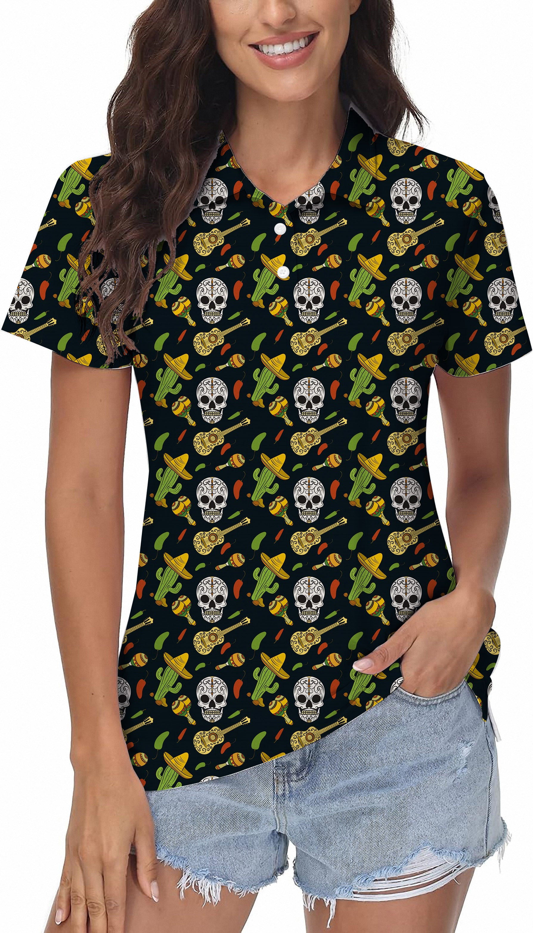 Cactus and Skull Women's Golf Polo