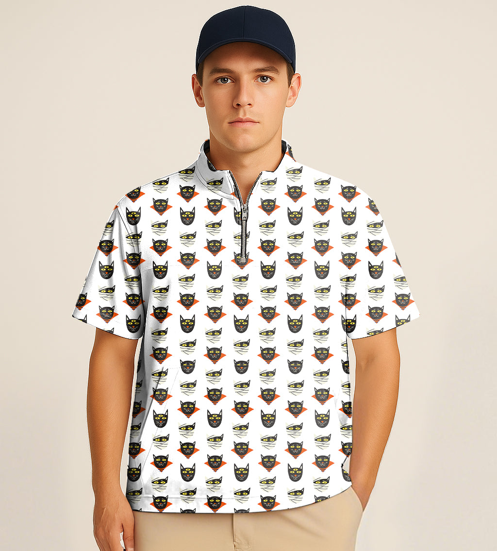 Half Zipper Turtleneck Golf Short Shirt Halloween Mummy Cat Custom The Background Color Embroidery
