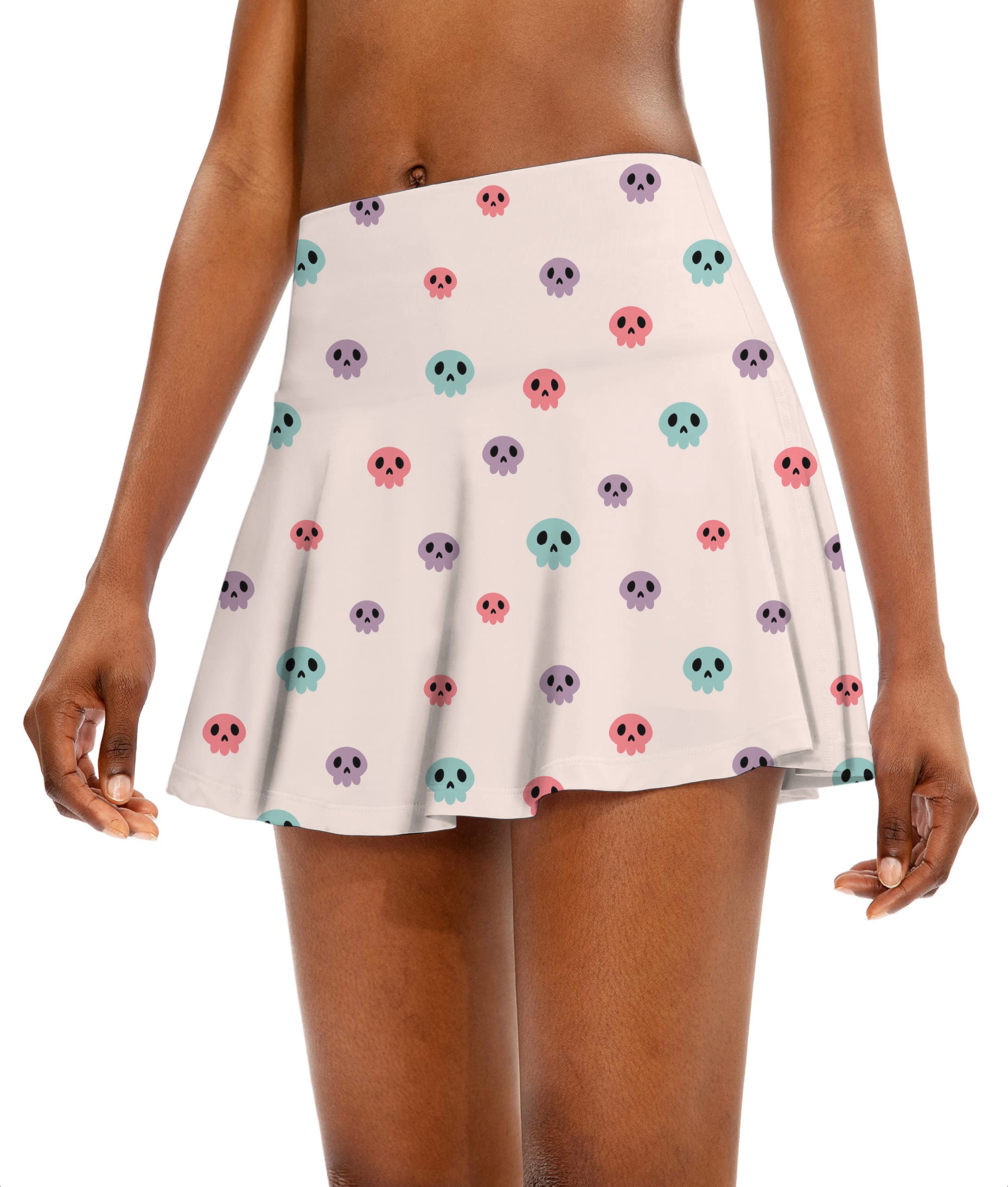 Colorful Halloween Skull Women's Athletic Golf Skorts Flared Skirts