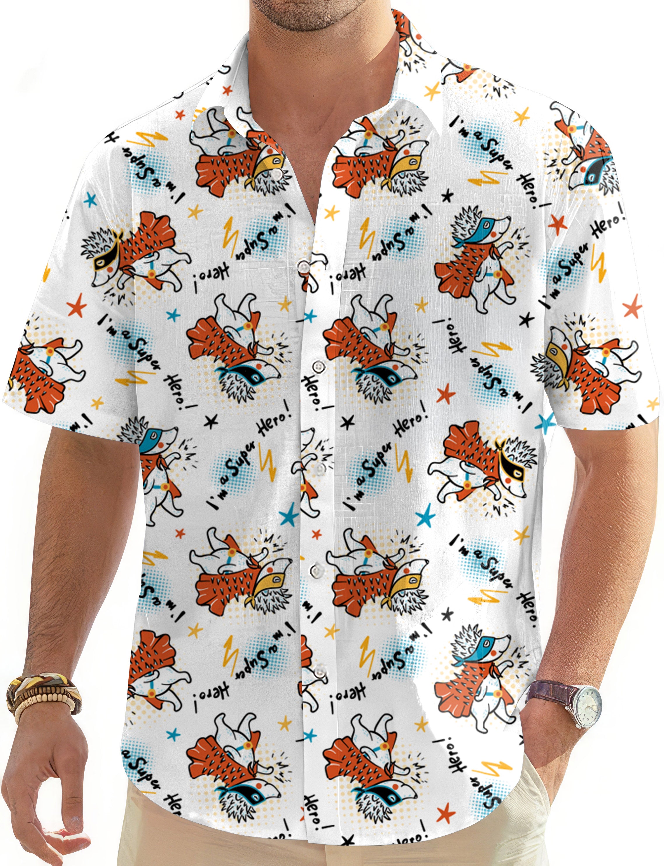Handsome Hedgehog-Men's Golf Hawaiian Shirts Button Down Shirt