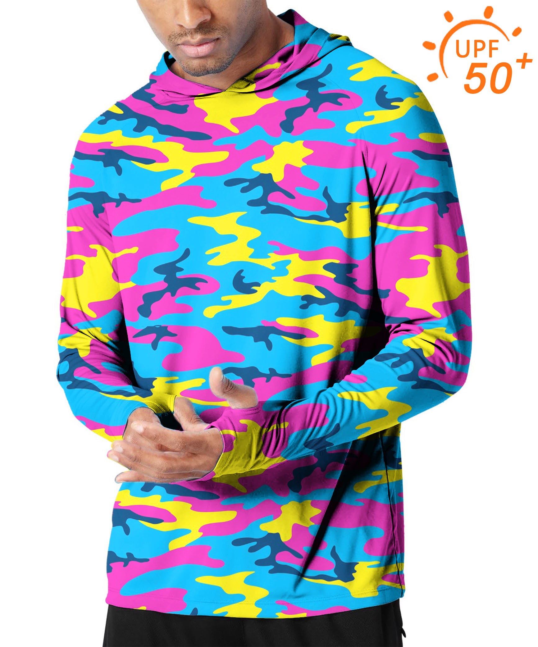 Men's Outdoor Neon Camo Golf Sun Protection Slim Fit  hoodies