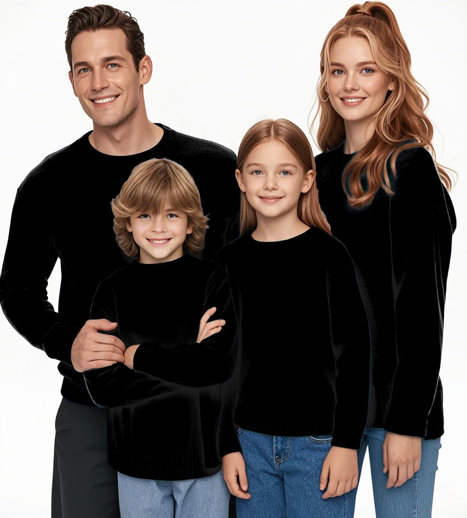 pure Black Crewneck Pullover Ugly Sweater Men Women boy girl family