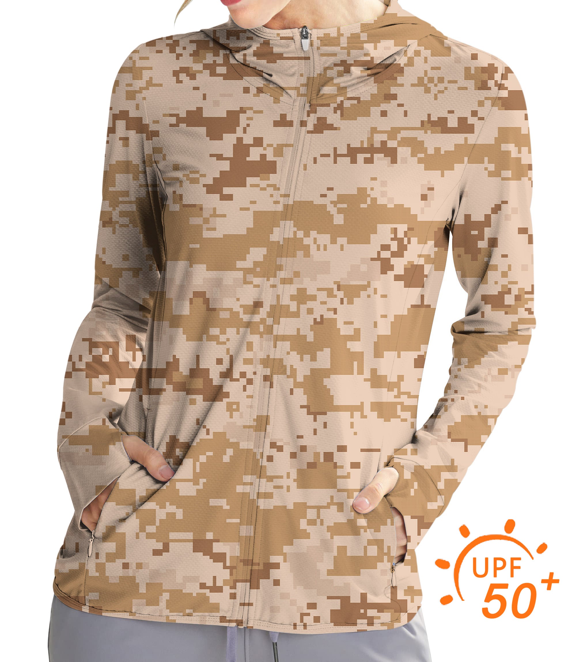 Women's Outdoor Desert Camo Golf Sun Protection Slim Fit zip hoodies