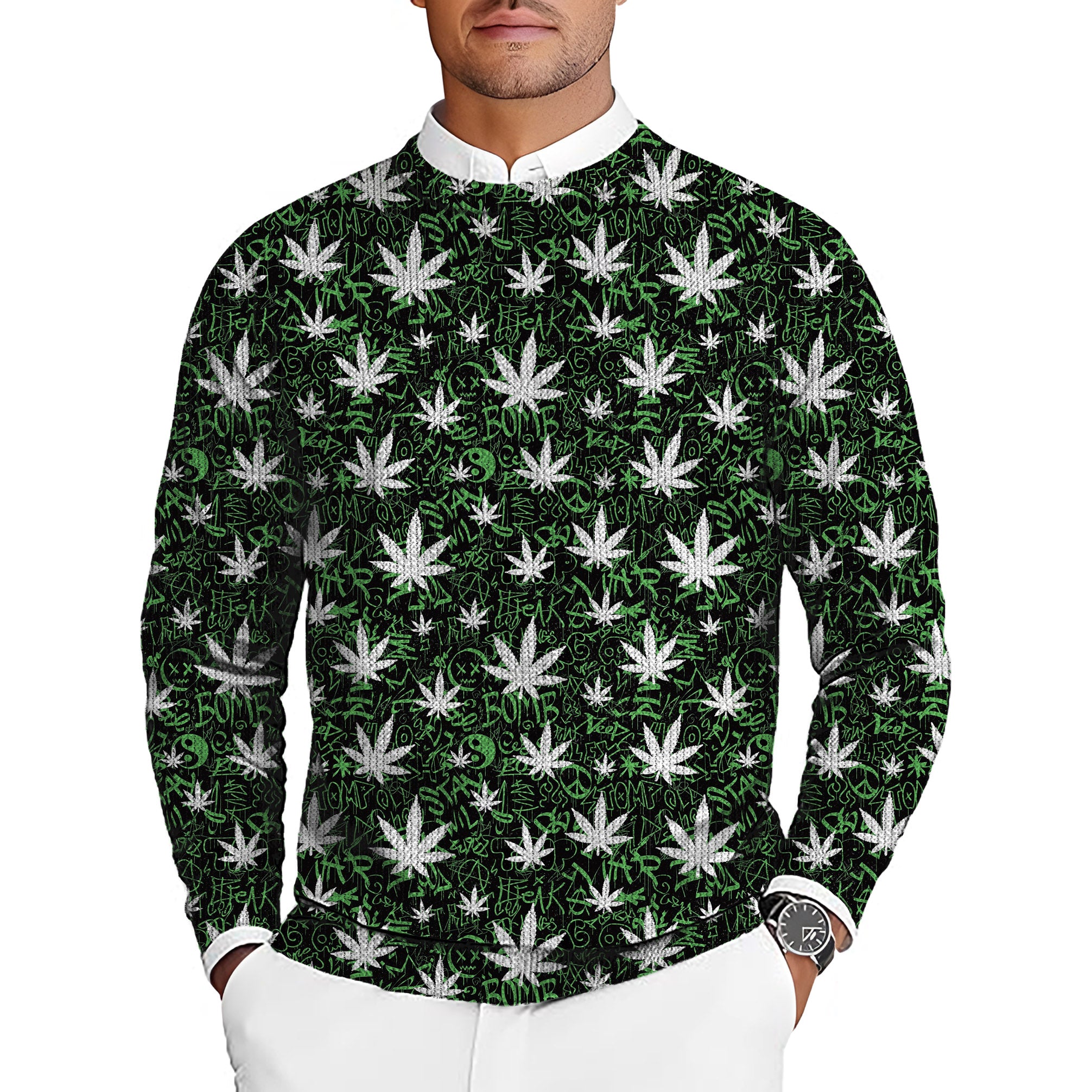 Leafy Grafitti Men's Golf Crewneck Pullover Sweaters Ugly Sweater