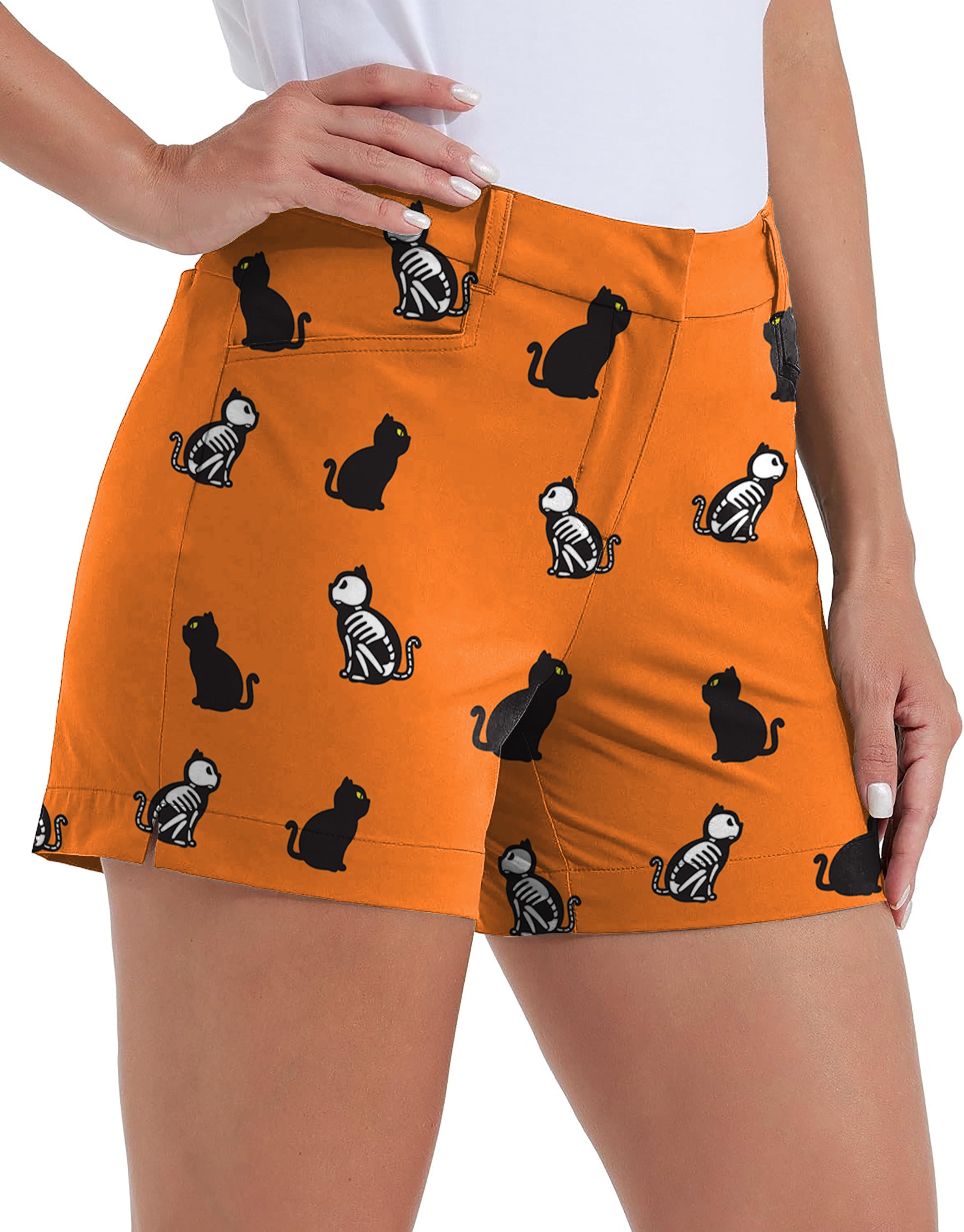 Halloween Skull Cat Custom The Background Color Polo Own Logo 4.5/7/10" Golf Shorts Quick-Drying Woman Outdoor Casual Shorts With Pockets Waterproof