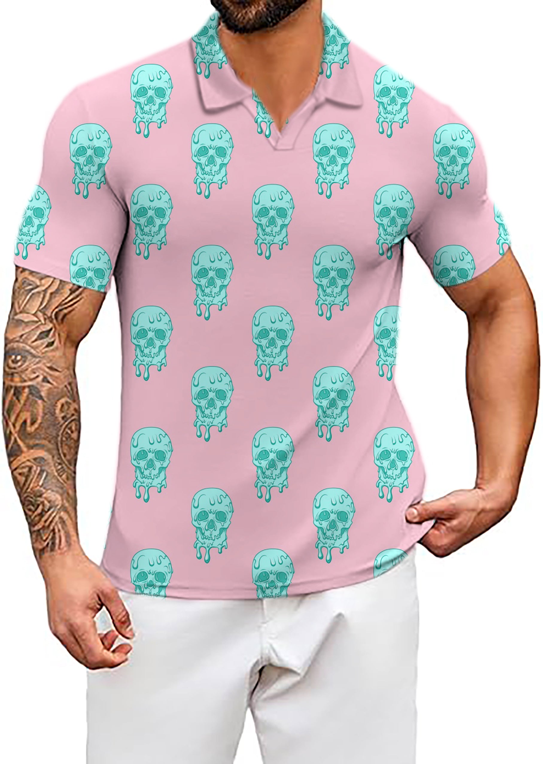 Men's Icey Skulls V Neck Golf Polo Shirts