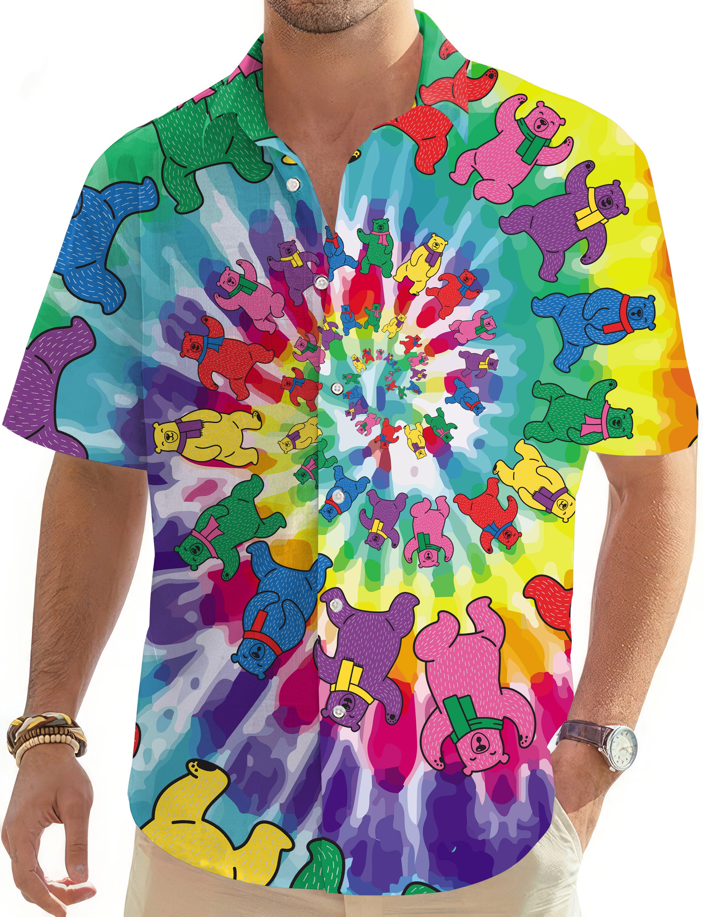 Kaleidoscope Bear-Men's Golf Hawaiian Shirts Button Down Shirt