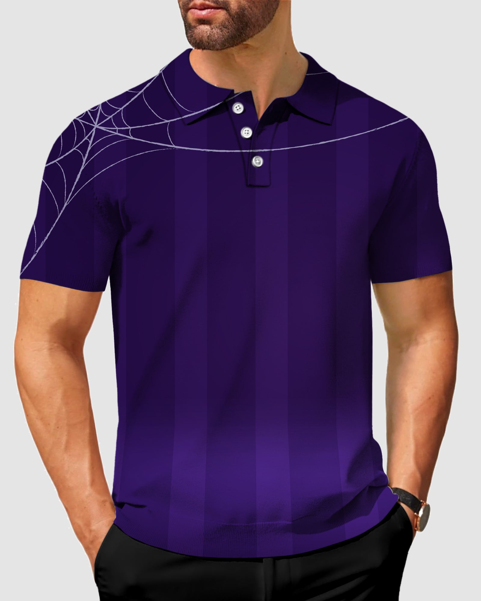 Men's Halloween purple spiderweb Polo
