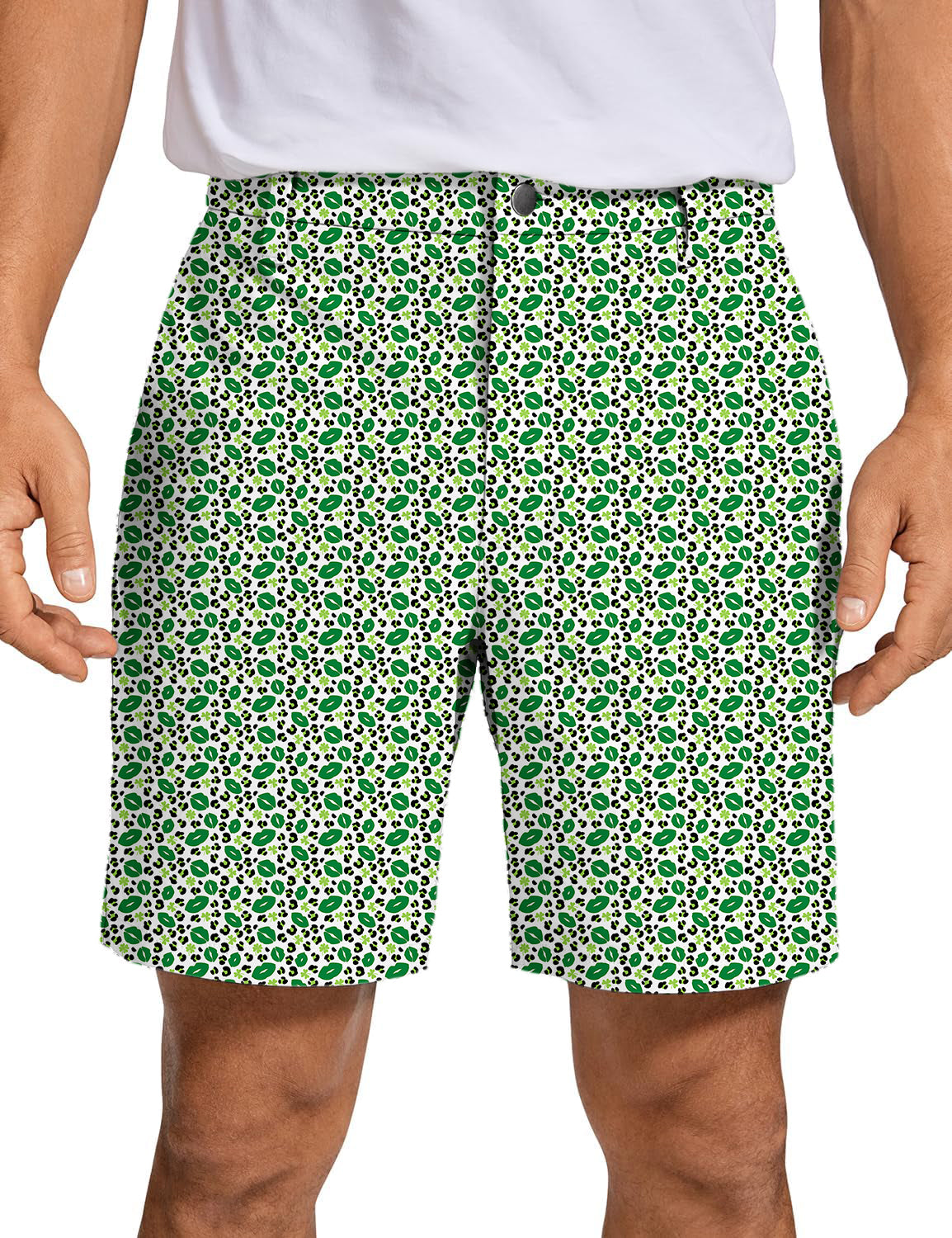 Men Green leopard kiss St. Patrick's Day Golf Shorts