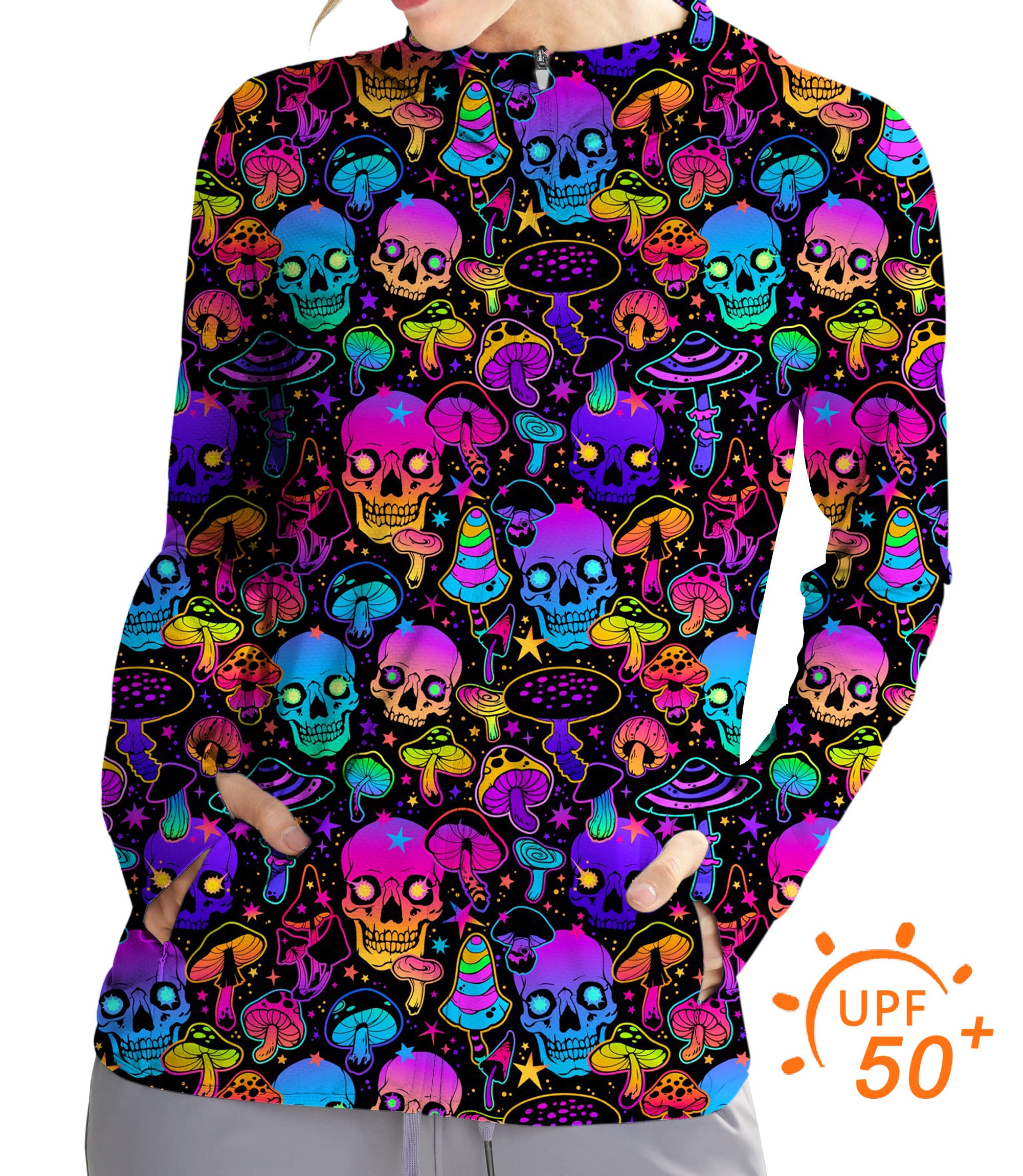 Women's Outdoor neon skull Golf Sun Protection Slim Fit zip hoodies