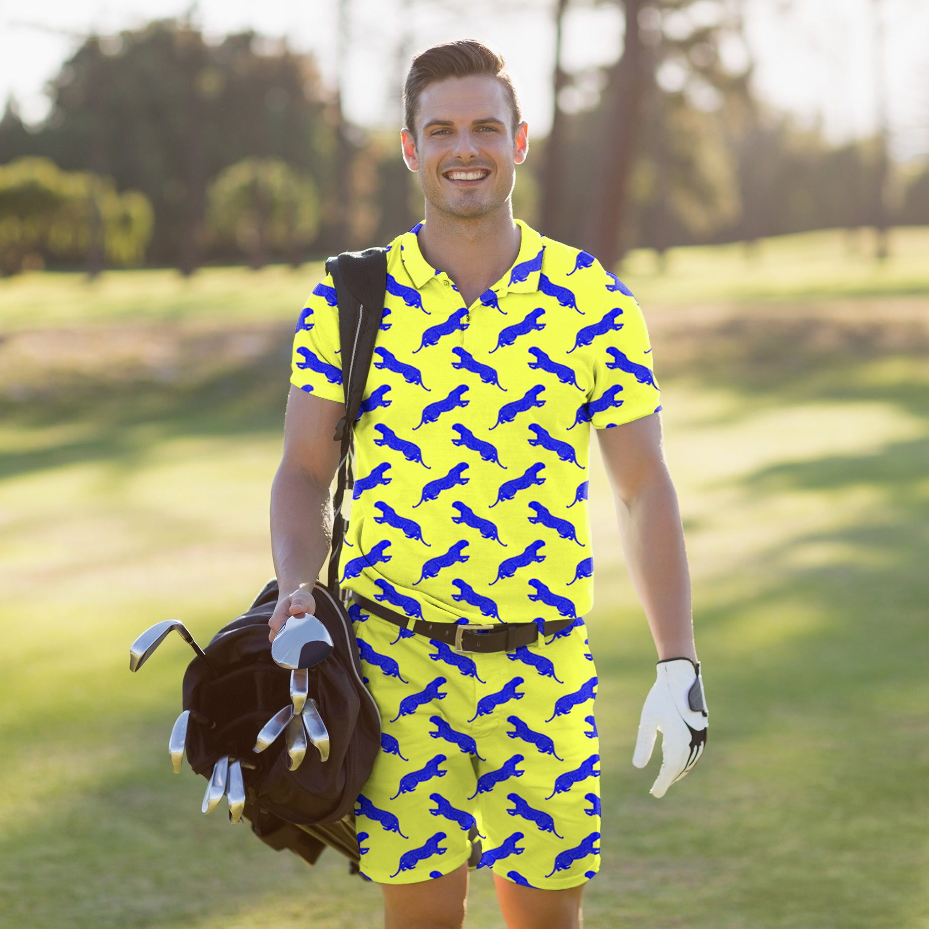 Men's Golf Set Polo+Shorts blue leopard