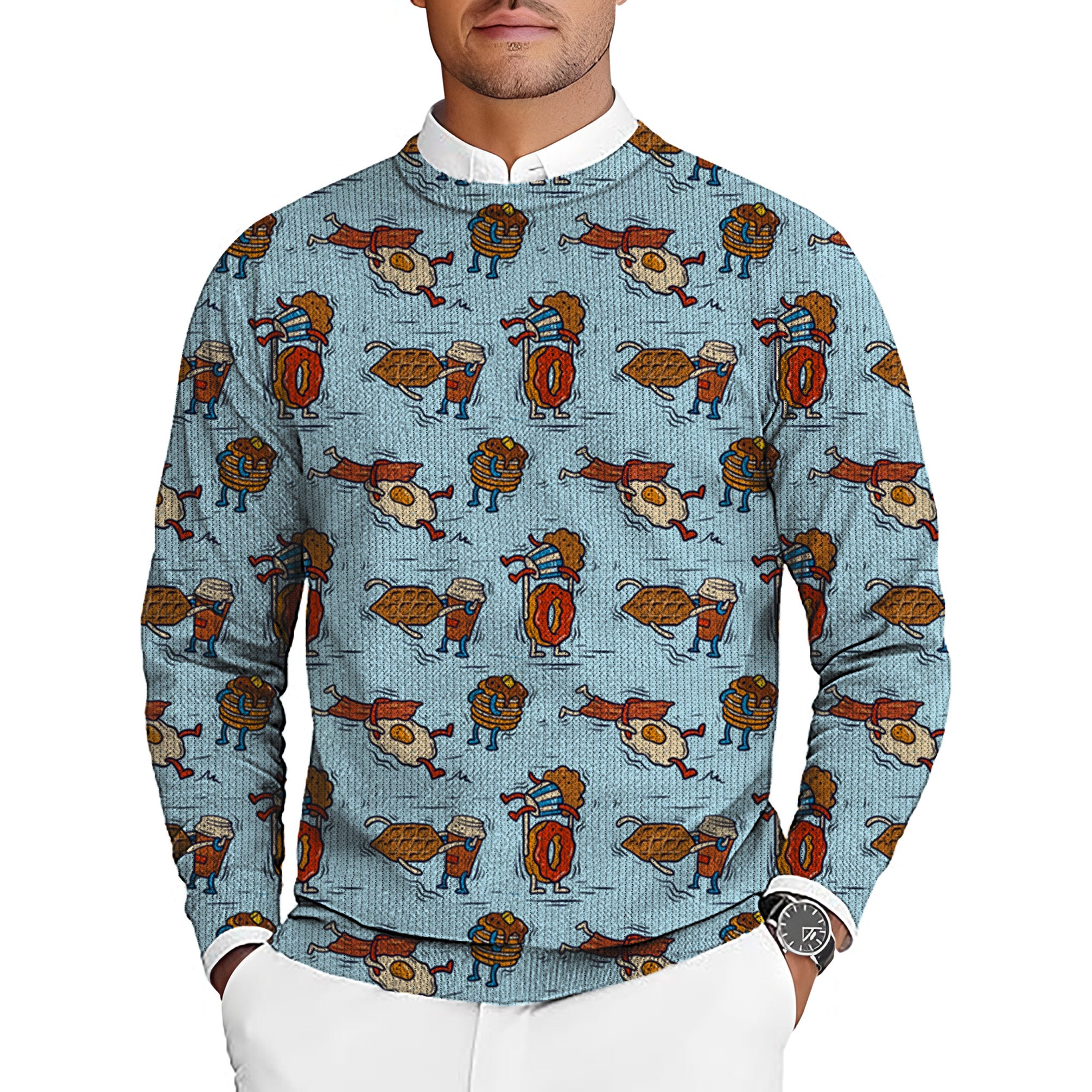 Breakfast Brawl Men's Golf Crewneck Pullover Sweaters Ugly Sweater