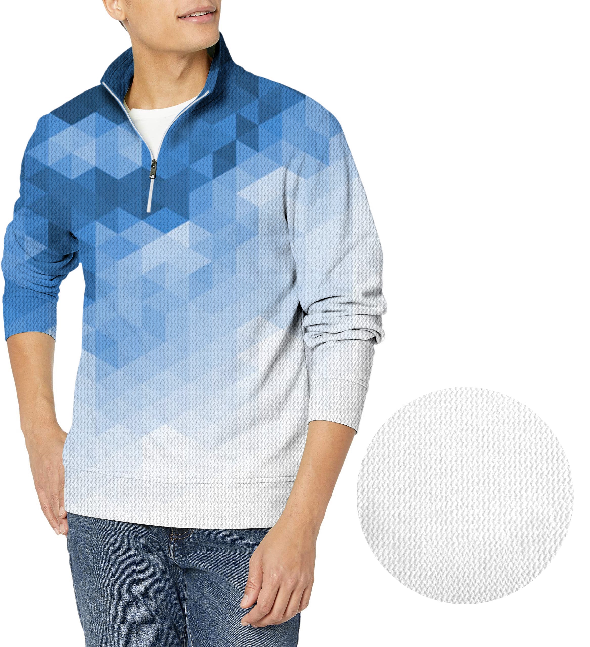 Abstract Blue Background With Triangular Pattern Men's Golf Waffle Zipper Pullover