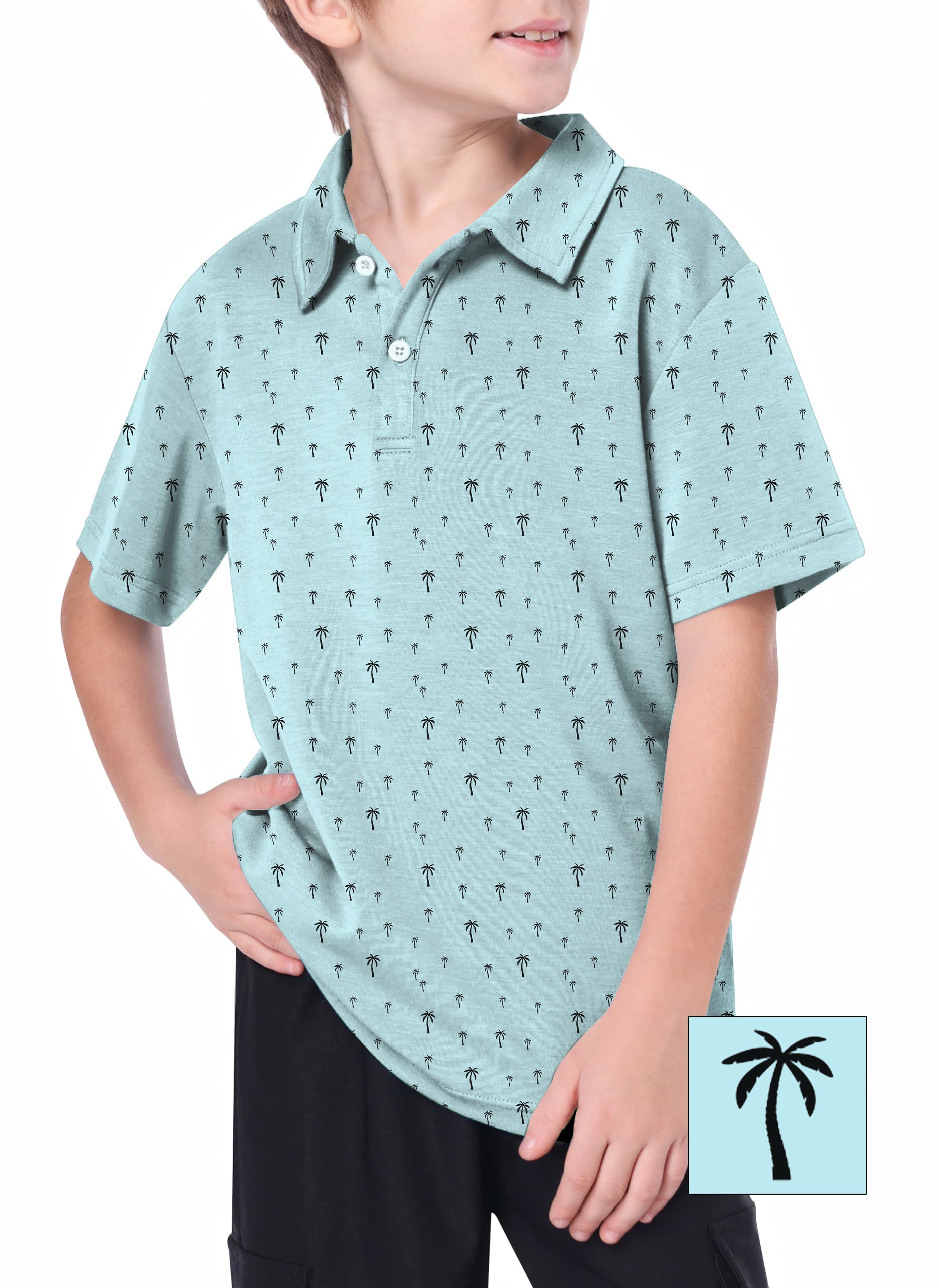 Youth light blue palm Golf Polo Custom The Background Color