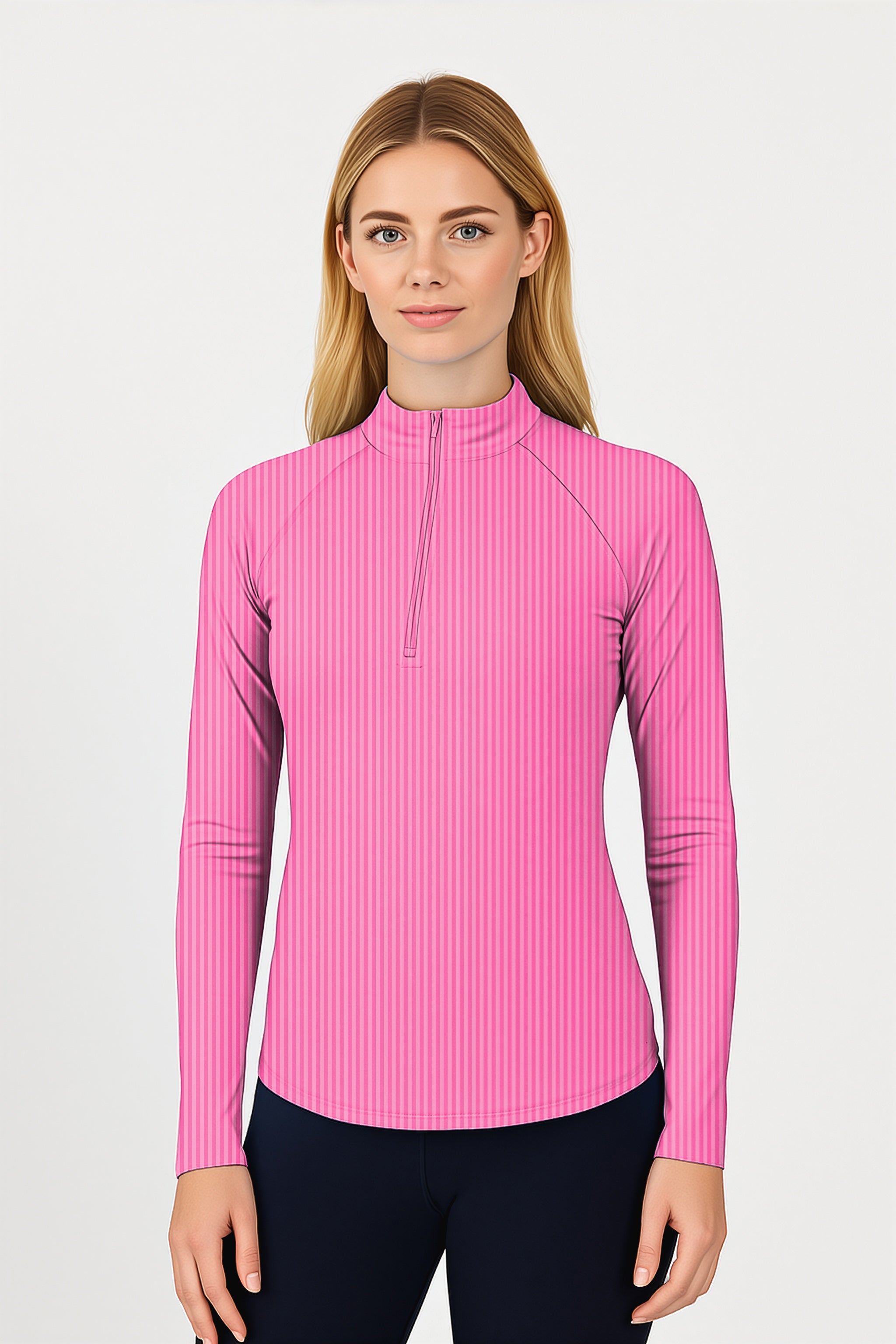 Pink Stripe  Women's Golf Active 3/4 Zip Top