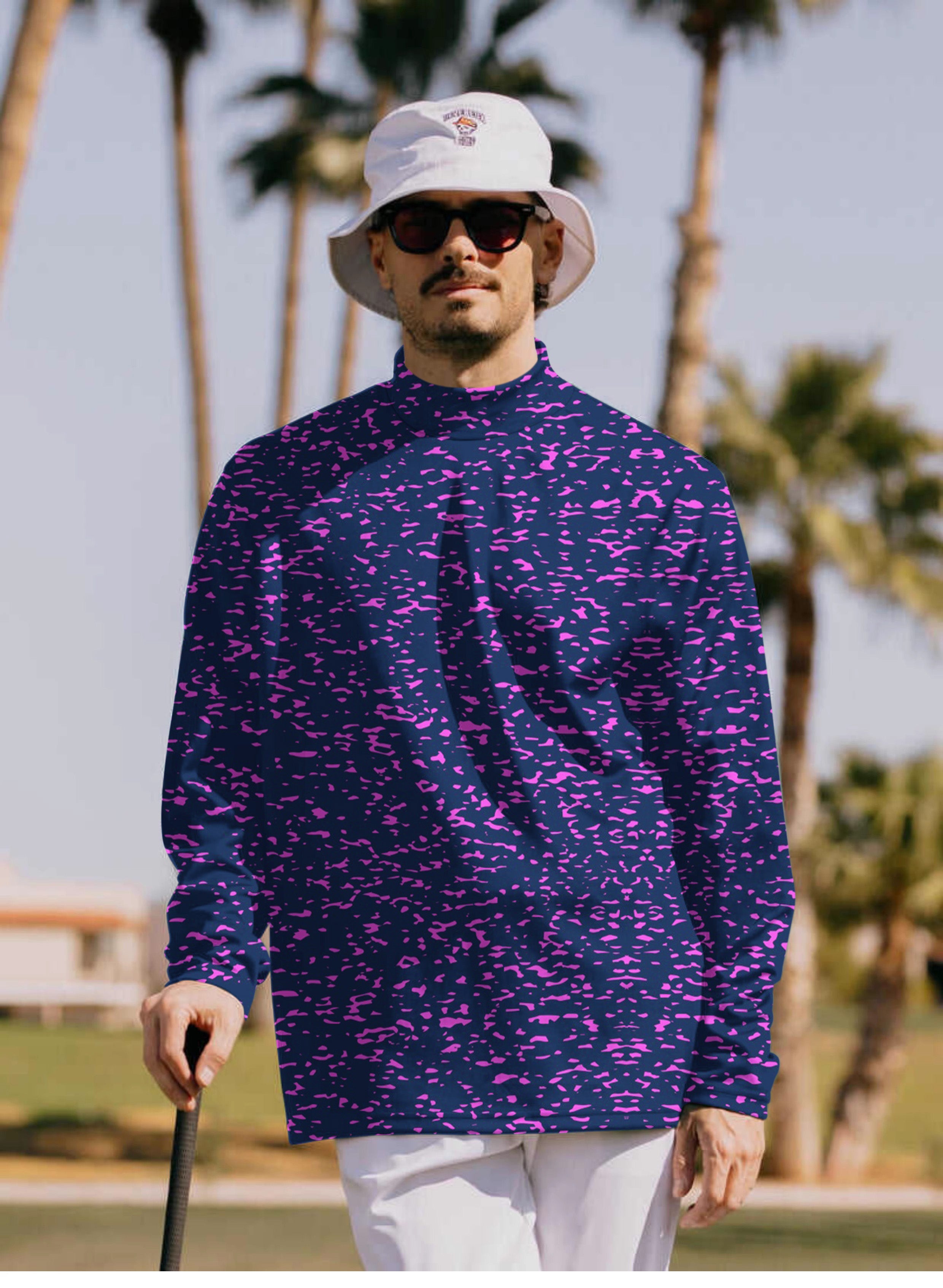 Men's Purple spots Pullover High neck Long/Short sleeve T-Shirt