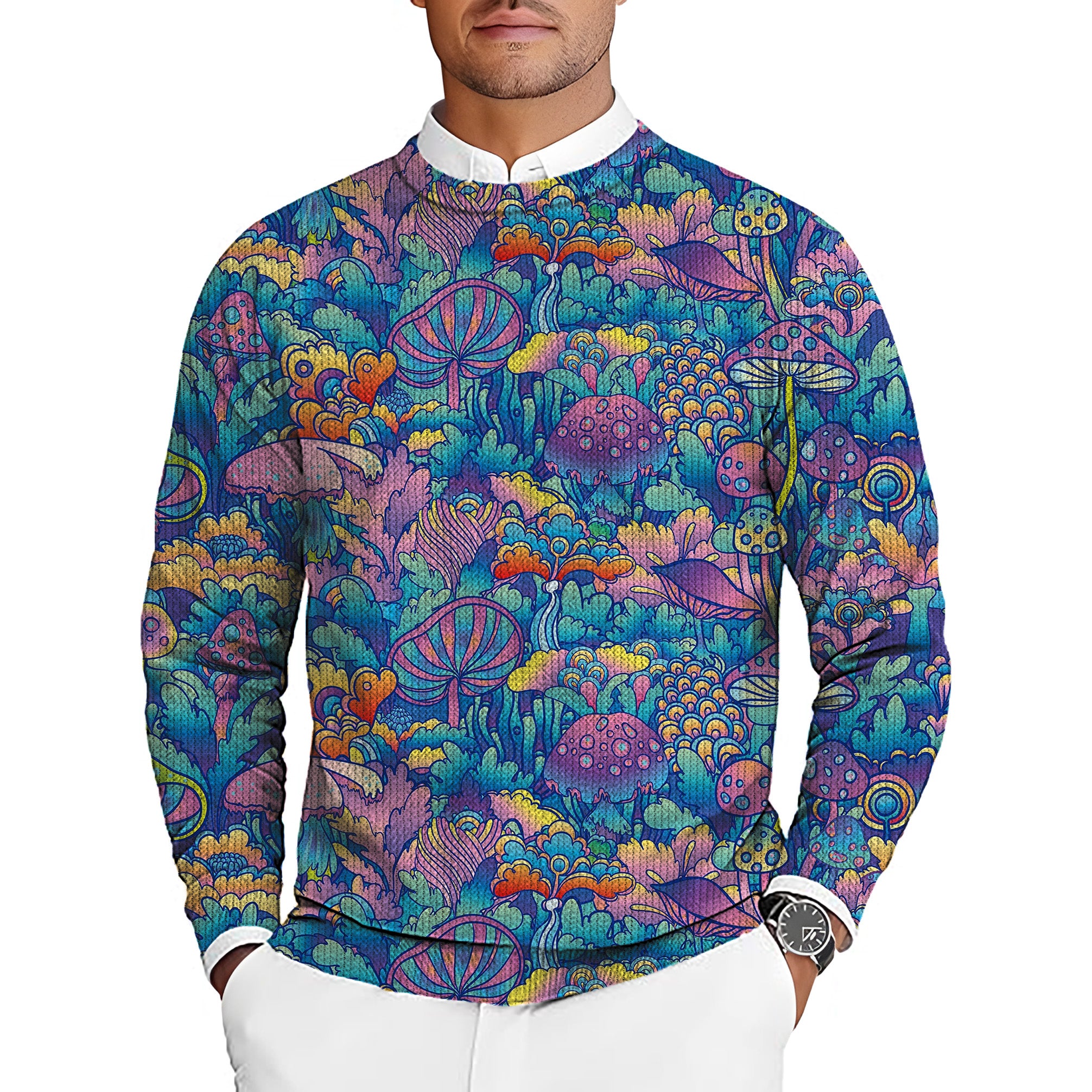 magic mushroom Men's Golf Crewneck Pullover Sweaters Ugly Sweater