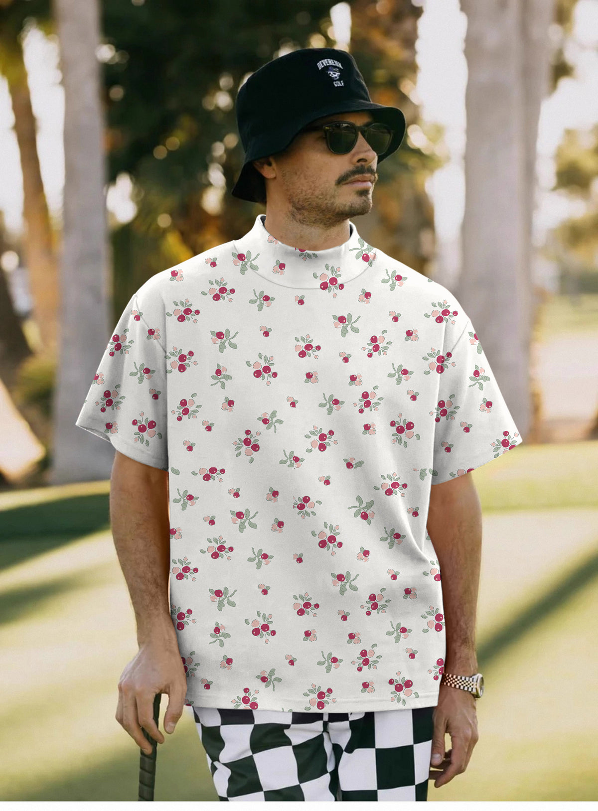Men's Christmas holly berries Mock Neck Long/Short Sleeve Golf Tops