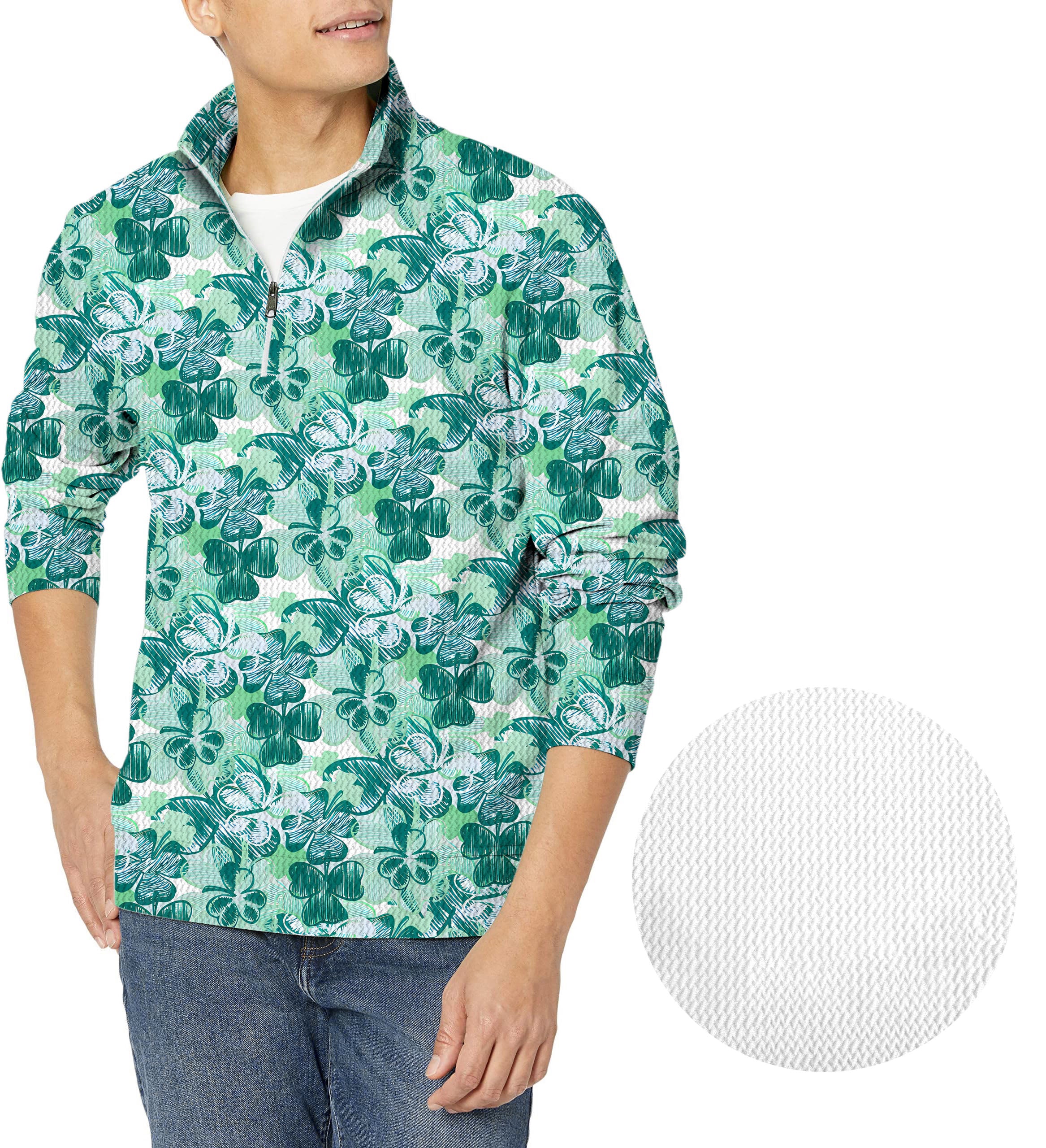 Four leaf clover-Men's Golf Waffle Zipper Pullover
