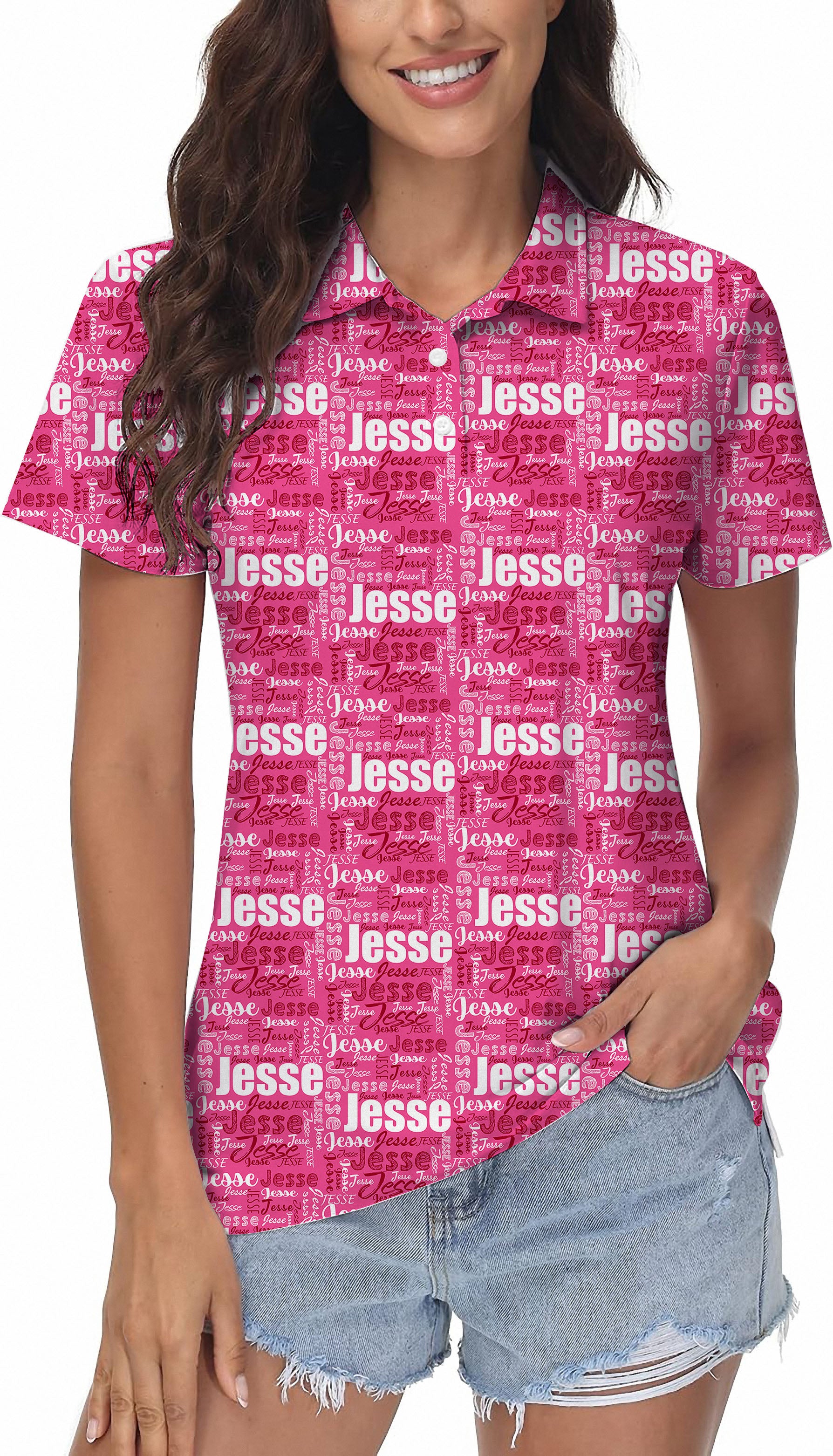Custom name fuchsia Women's Golf Polo