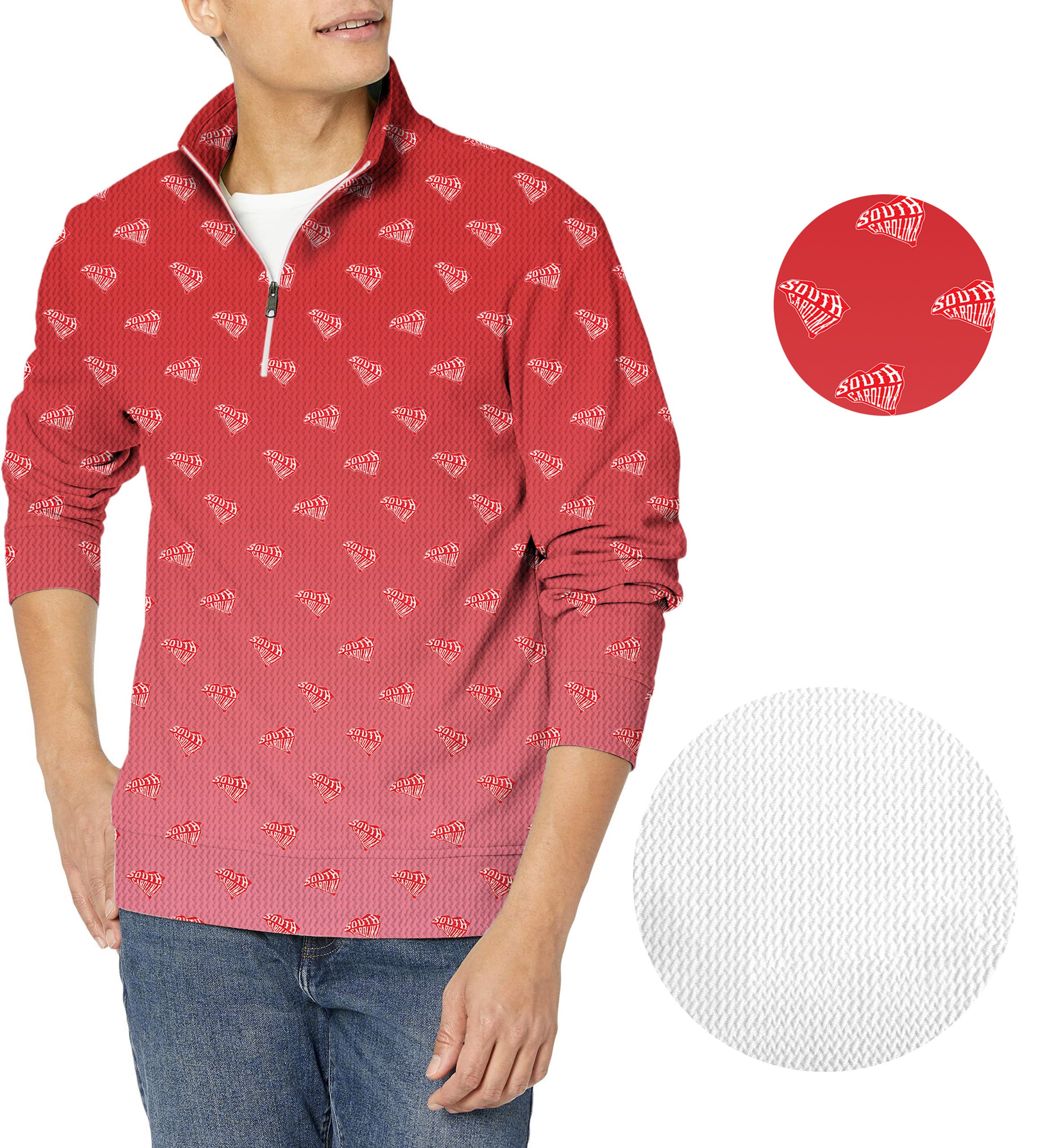 Red South Carolina Men's Golf Waffle Zipper Pullover