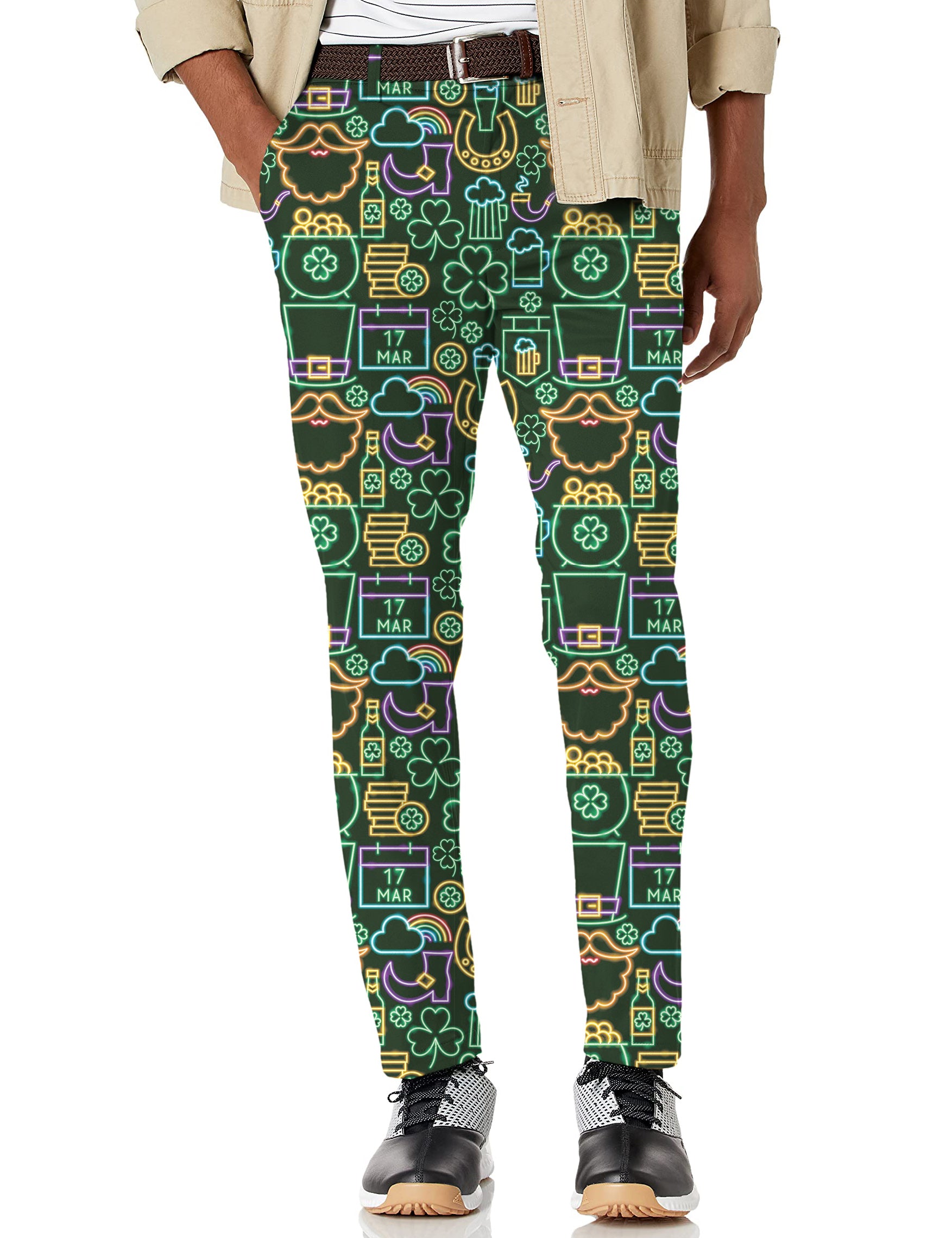 Men's Neon Saint Pattys Party Stretch Golf pants