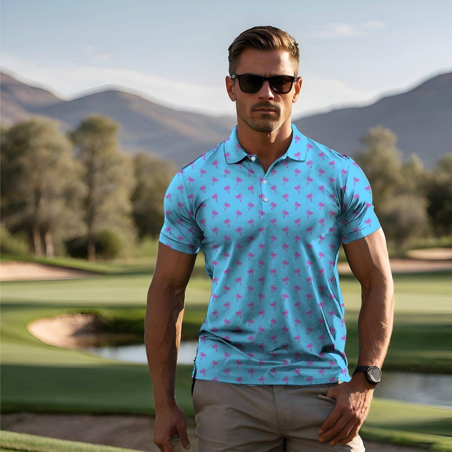 Men's Pink Coconut Tree golf polo