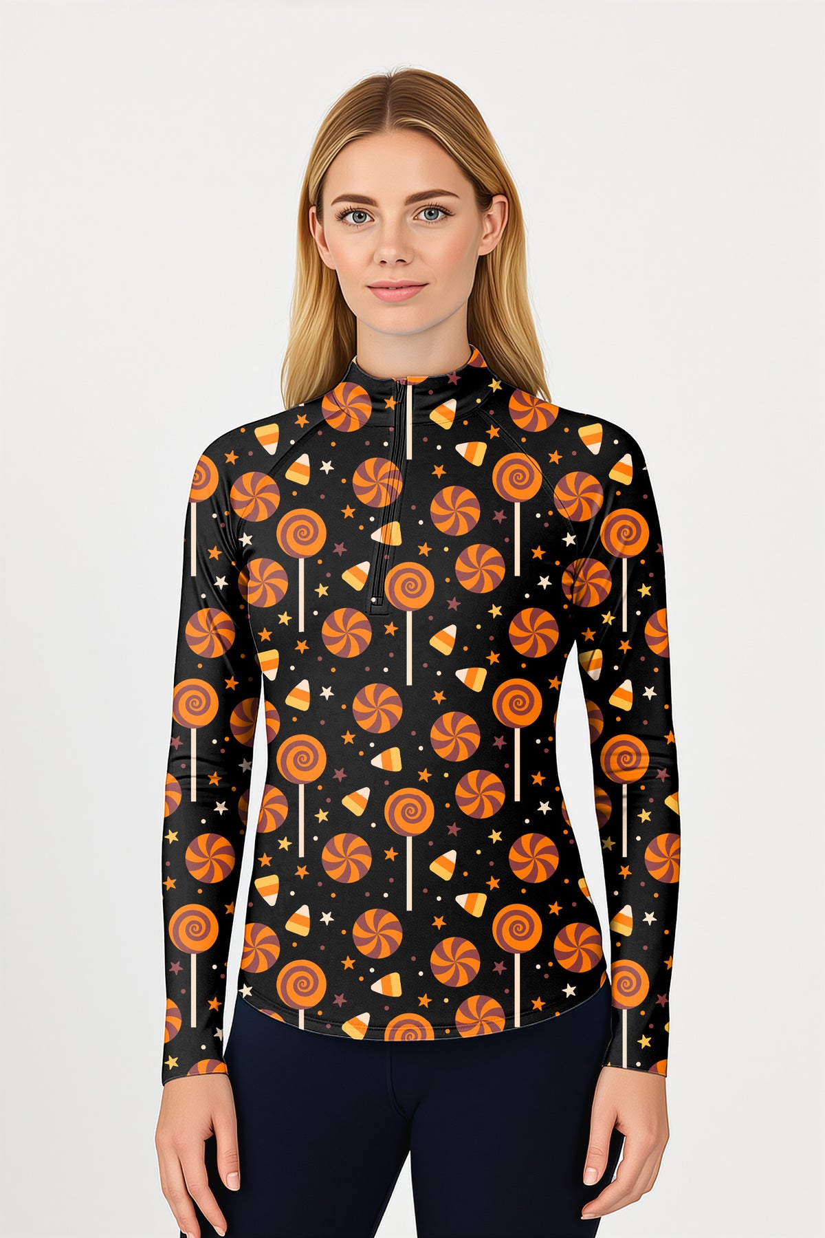 Halloween Lollipops Women's Golf Active 3/4 Zipper Top Long Sleeves