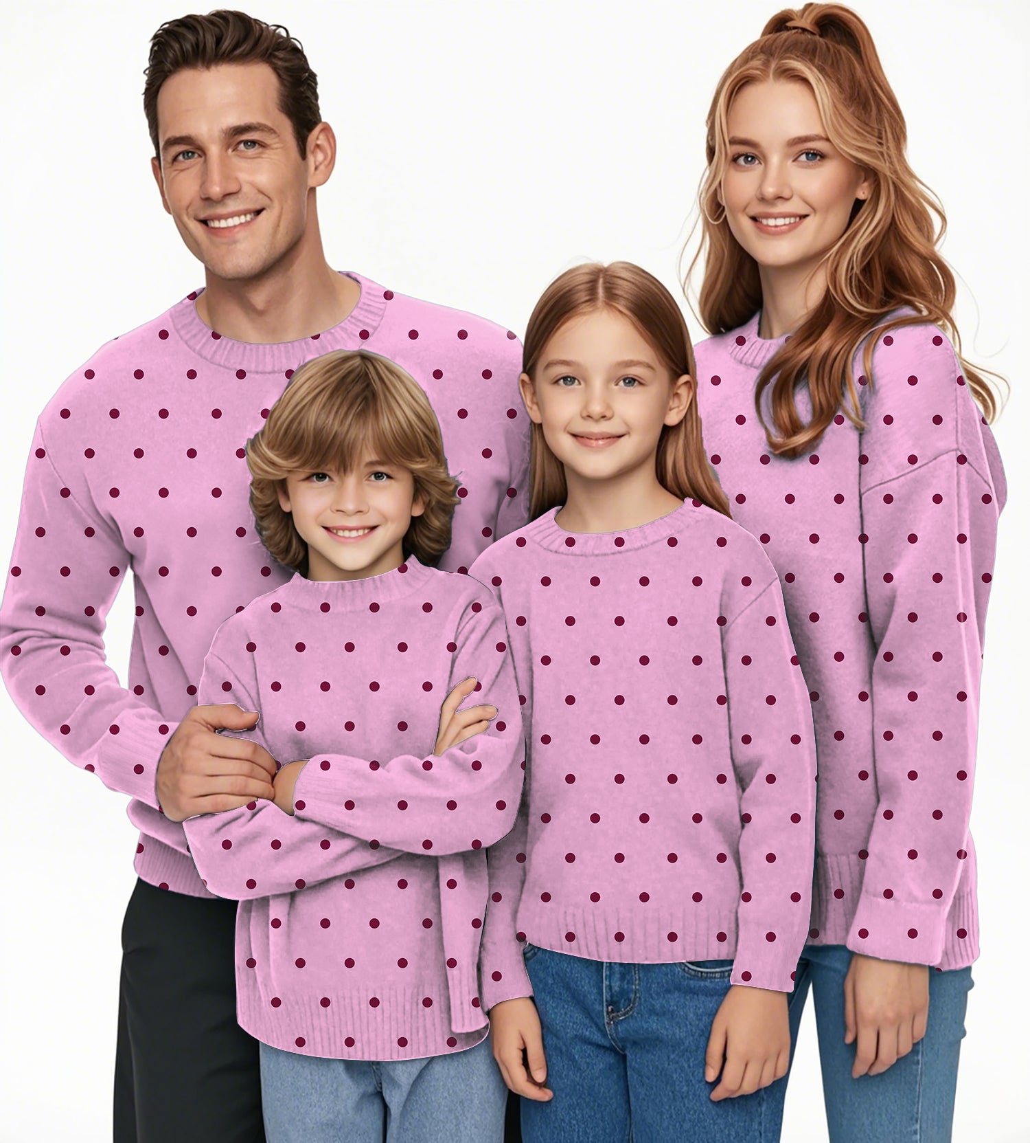 Pink Polka Dots Crewneck Pullover Ugly Sweater Men Women boy girl family
