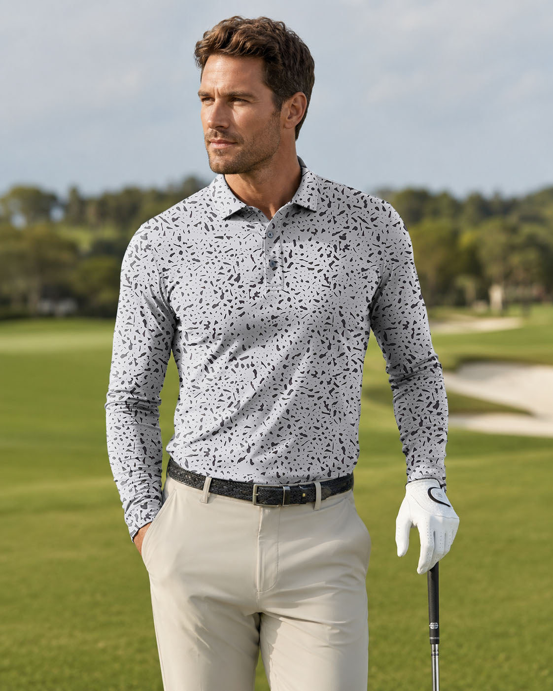 Speckle-Men's golf Long-sleeved Polo