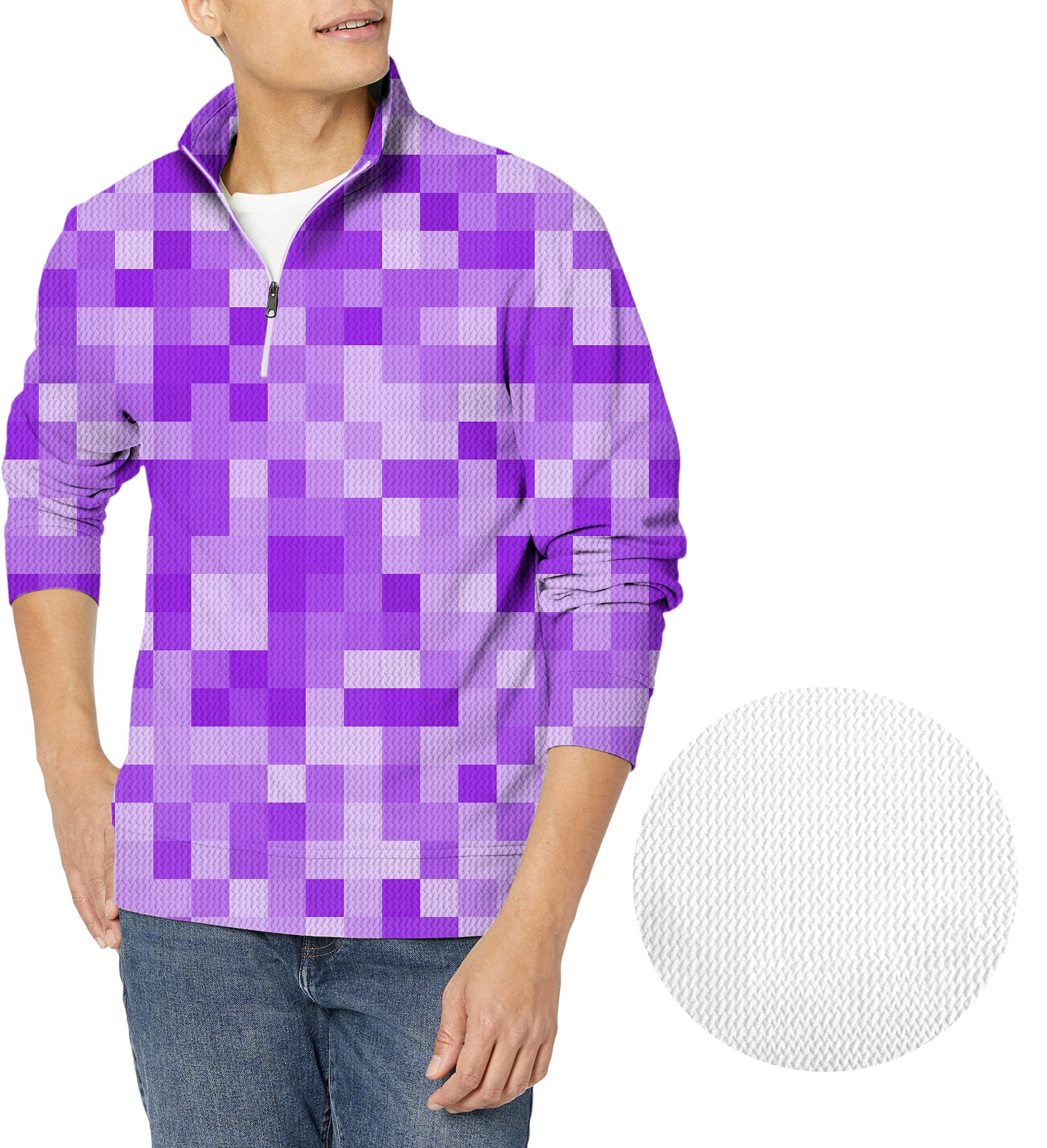Purple Pixel Big Men's Golf Waffle Zipper Pullover