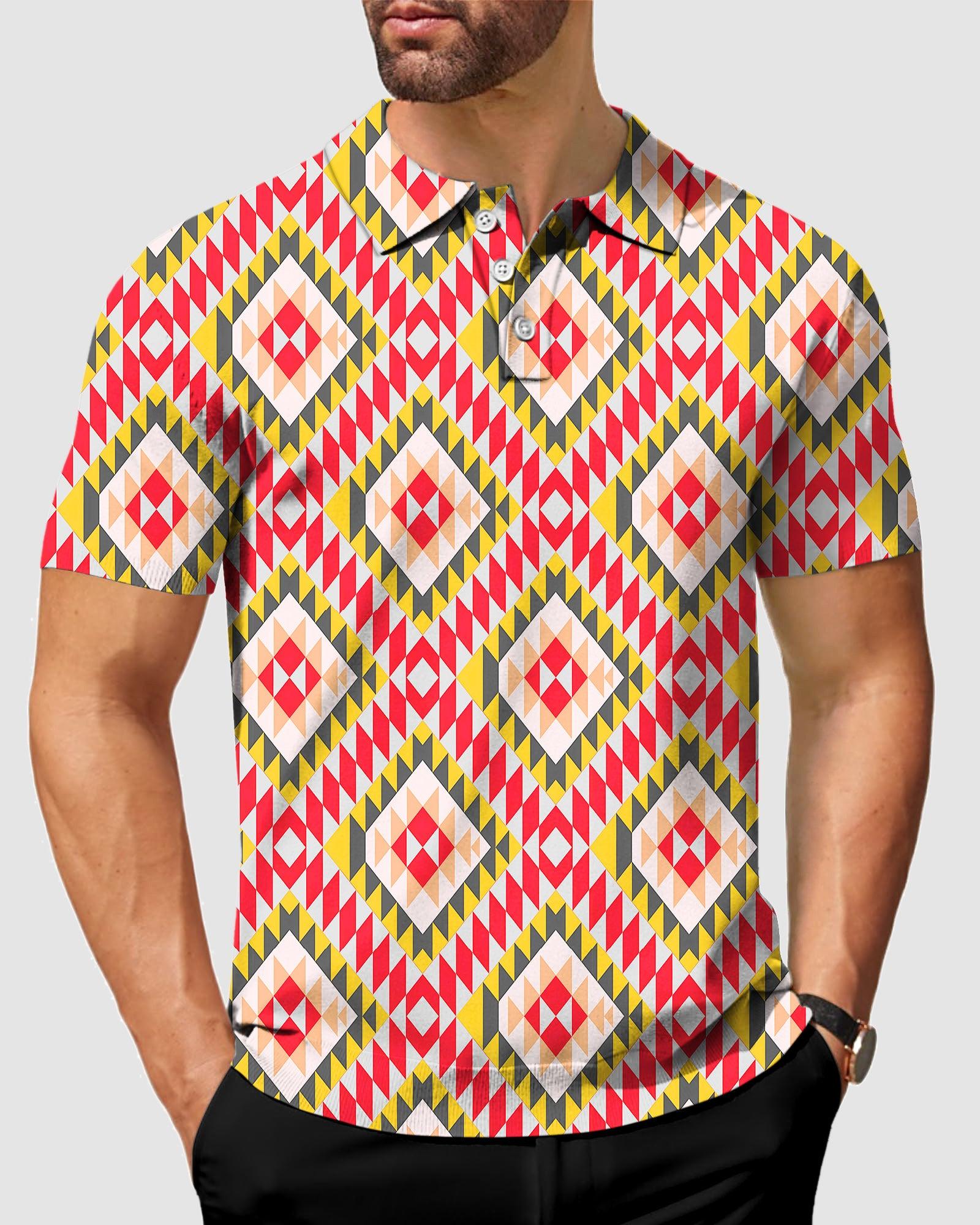 men's colorful geometric golf polo