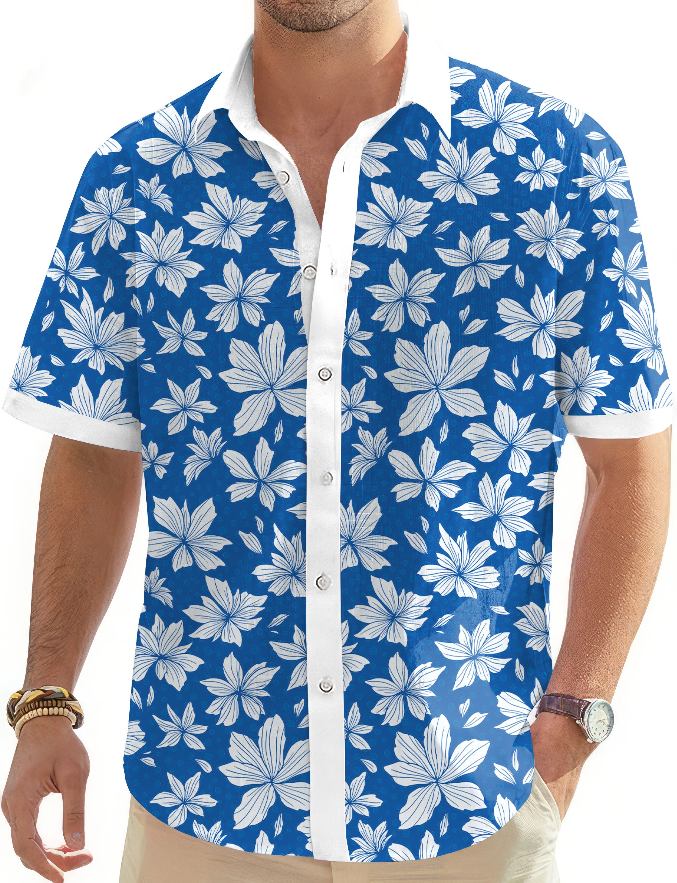 Azalea Blue Cool Men's Golf Hawaiian Shirts Button Down Shirt