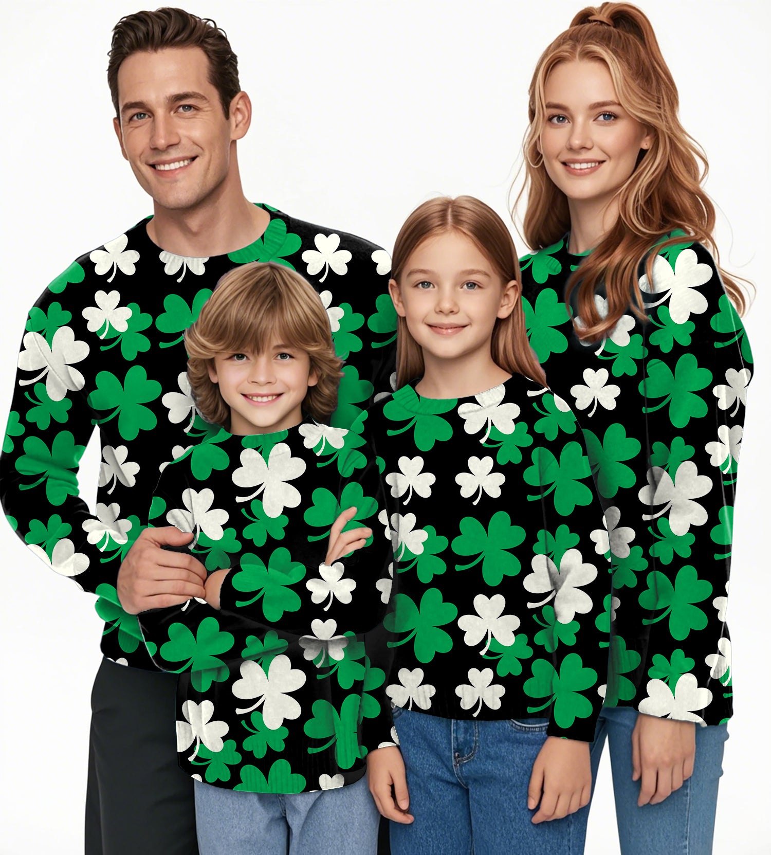 Leaf clover St. Patrick's Day Crewneck Pullover Ugly Sweater Men Women boy girl family