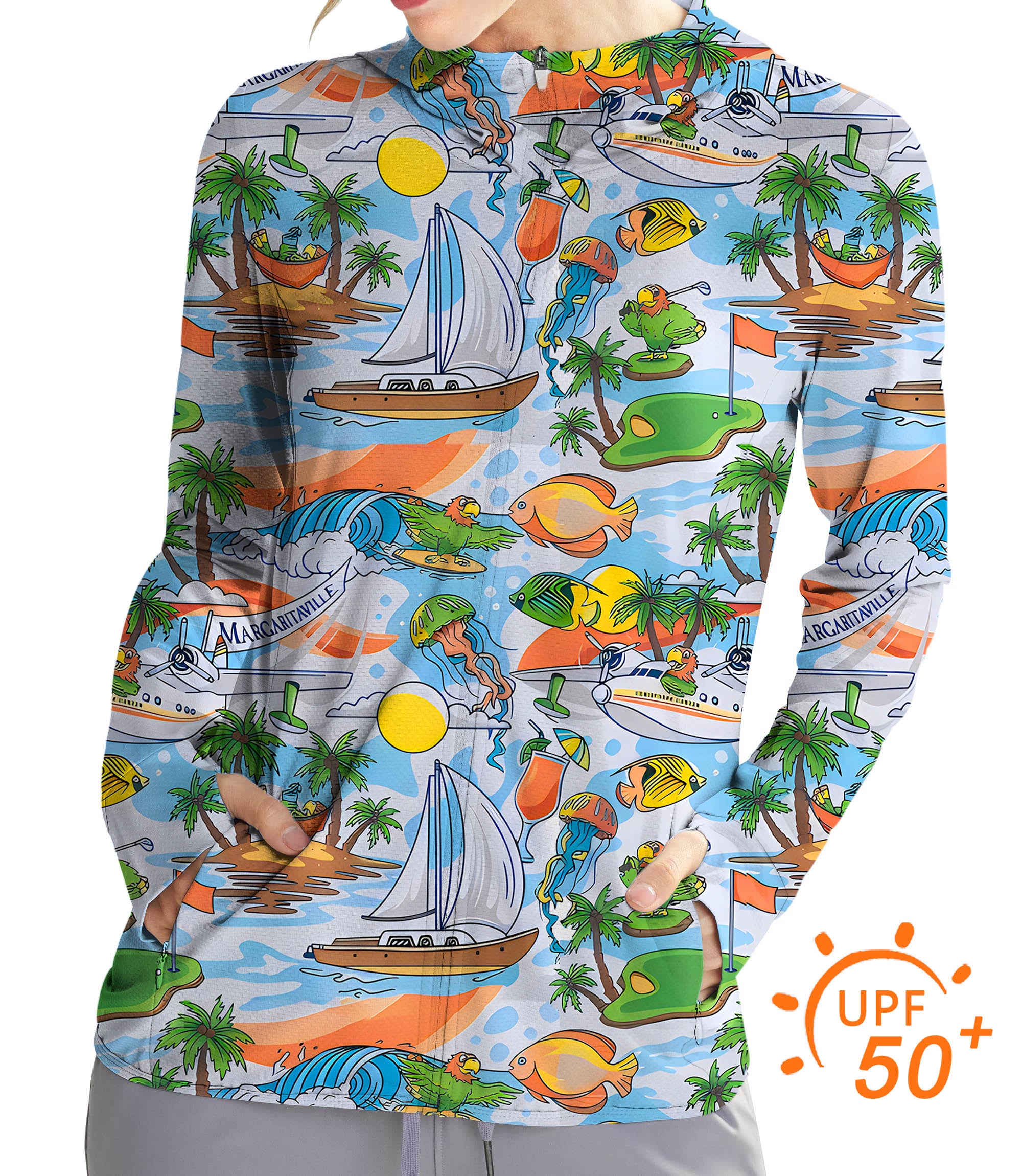 Women's Outdoor MARGARITAVILLE - PINS IN PARADISE Golf Sun Protection Slim Fit zip hoodies