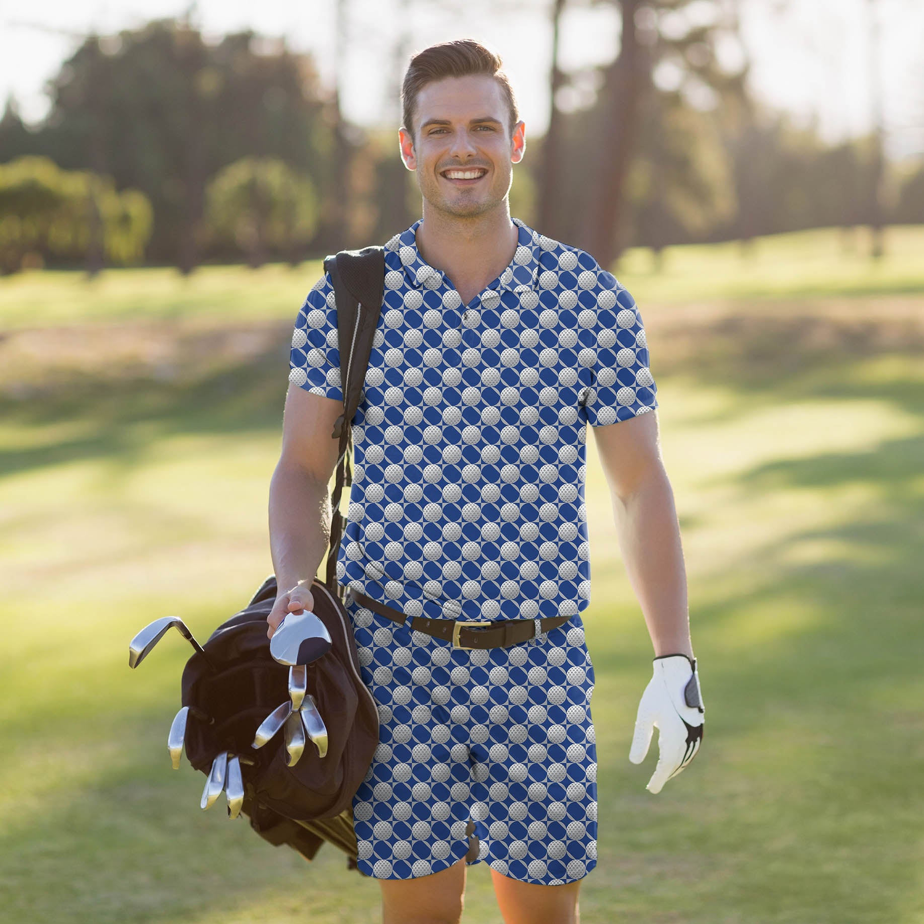 Men's Golf Set Polo+Shorts blue golf ball limited edition