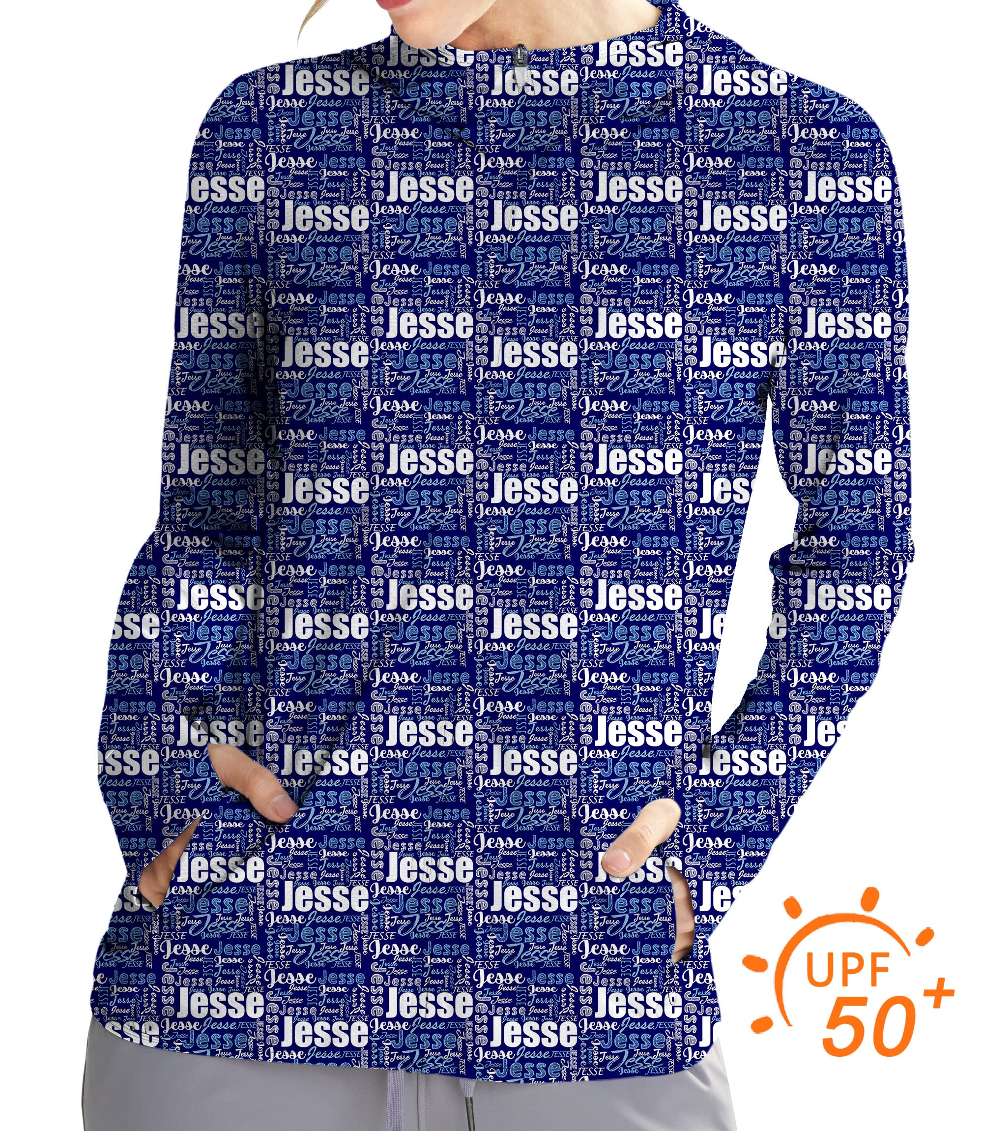 Women's Outdoor Custom name navy blue Golf Sun Protection Slim Fit zip hoodies