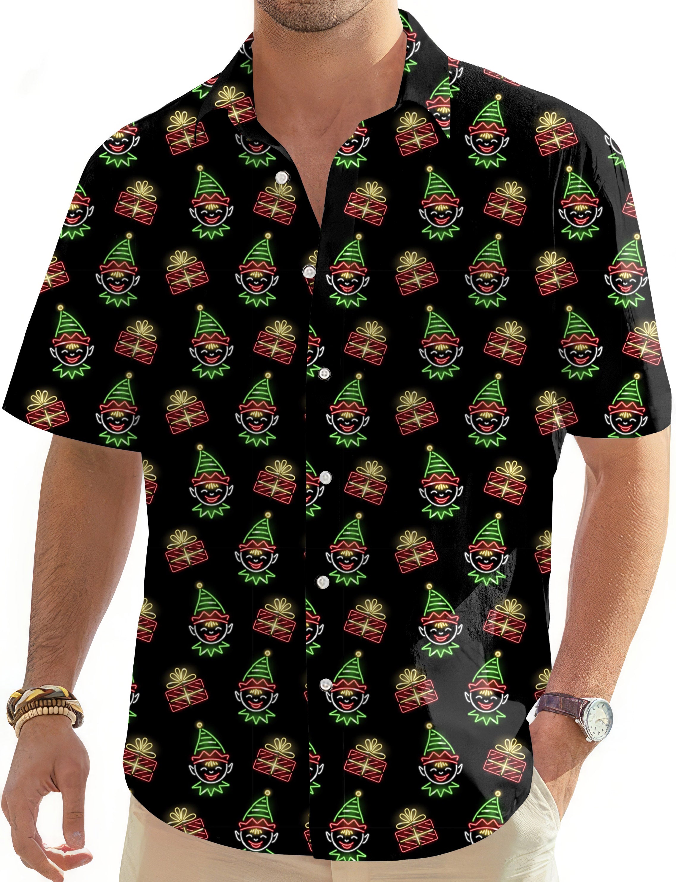 Neon Elves-Men's Golf Hawaiian Shirts Button Down Shirt