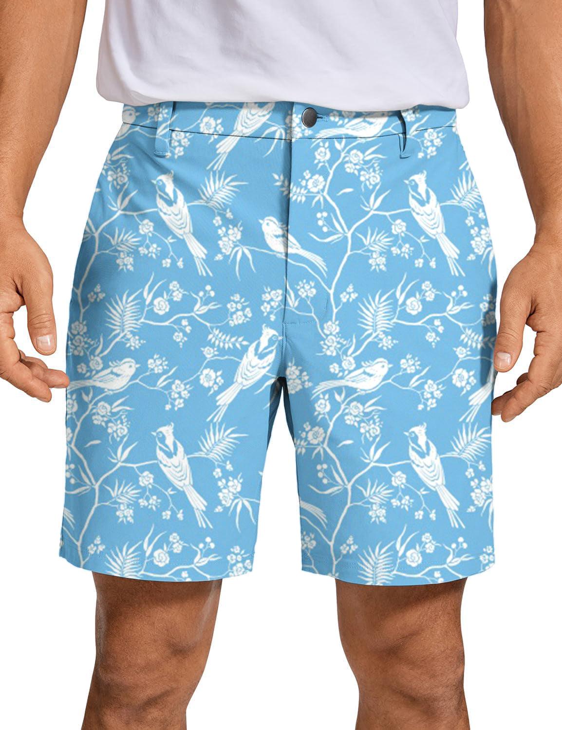 Men blooming branches trees and birds Golf Shorts