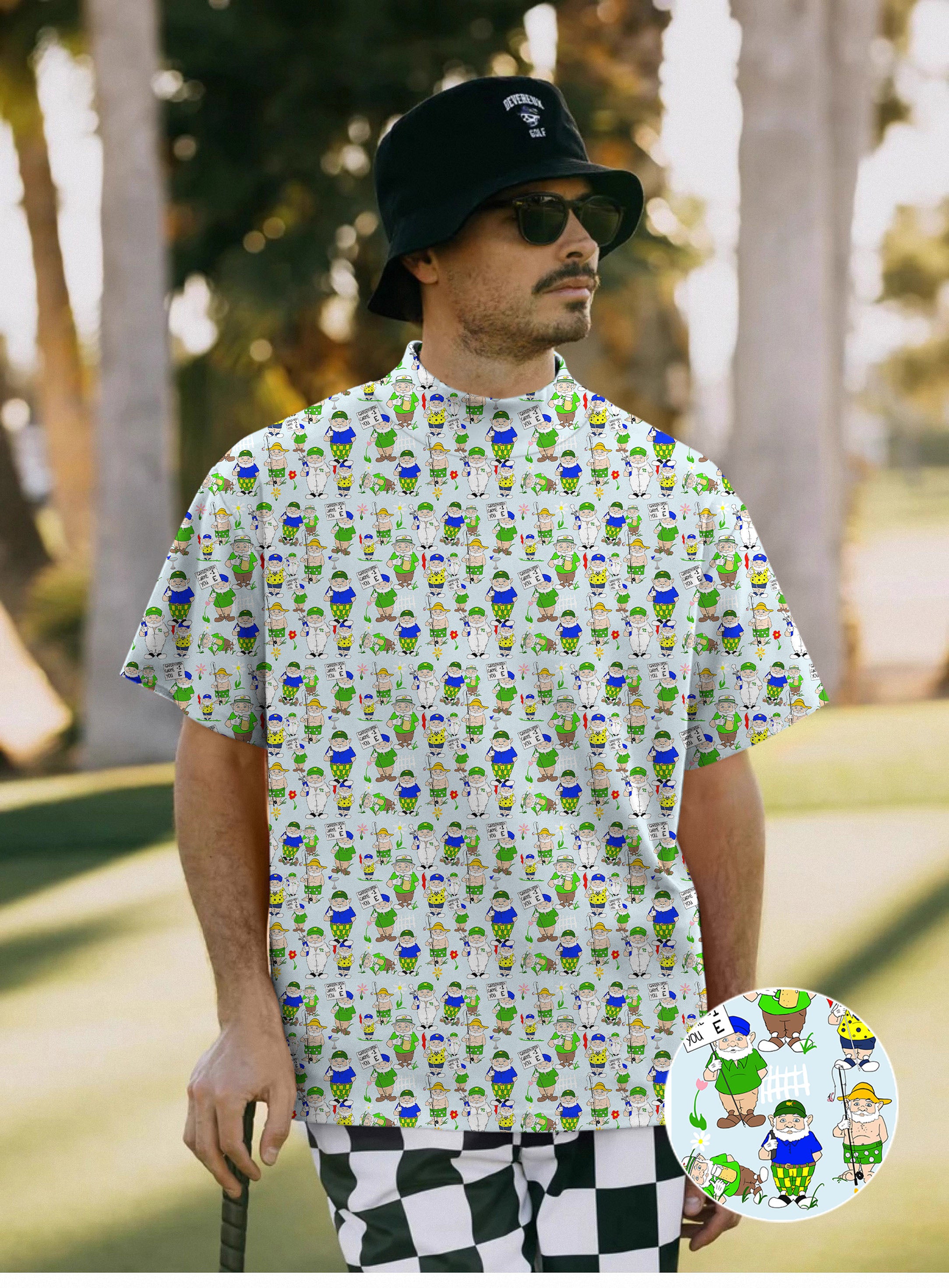 Men's  Gnome Garden Open Designer style Mock Neck Long/Short Sleeve Golf Tops