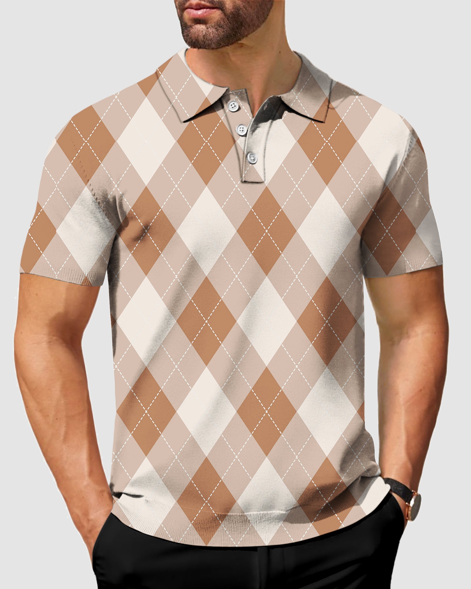 Men's brown Argyle Polo