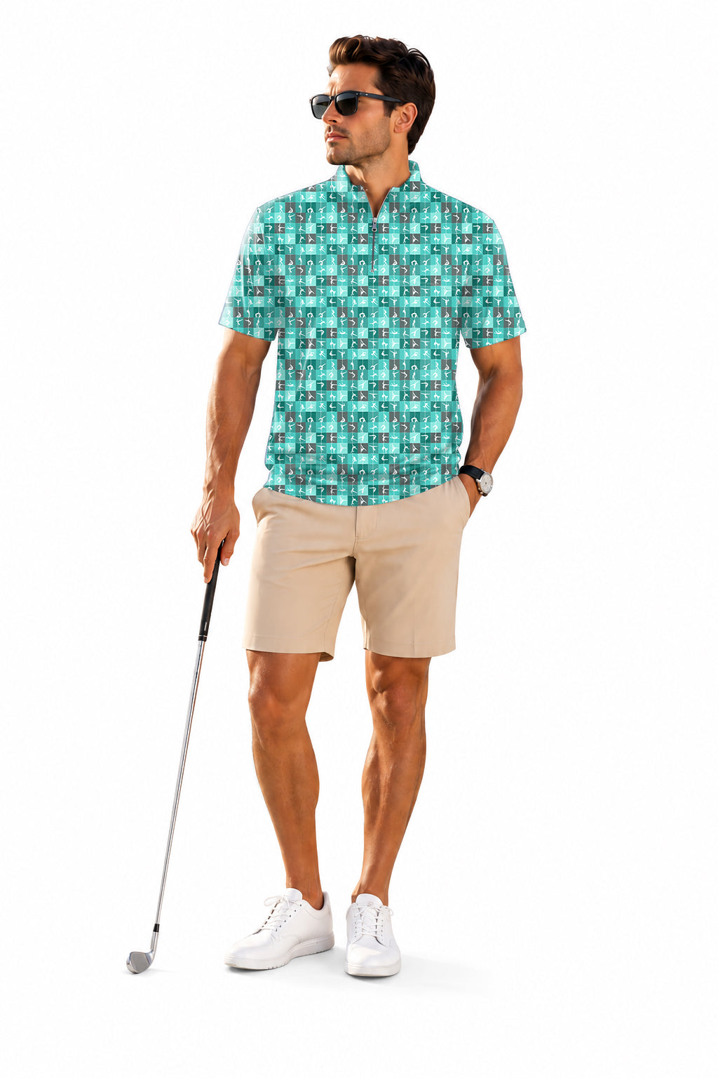 Men's Short Sleeve Quarter Zip Golf Pullover   Dance Embroidery