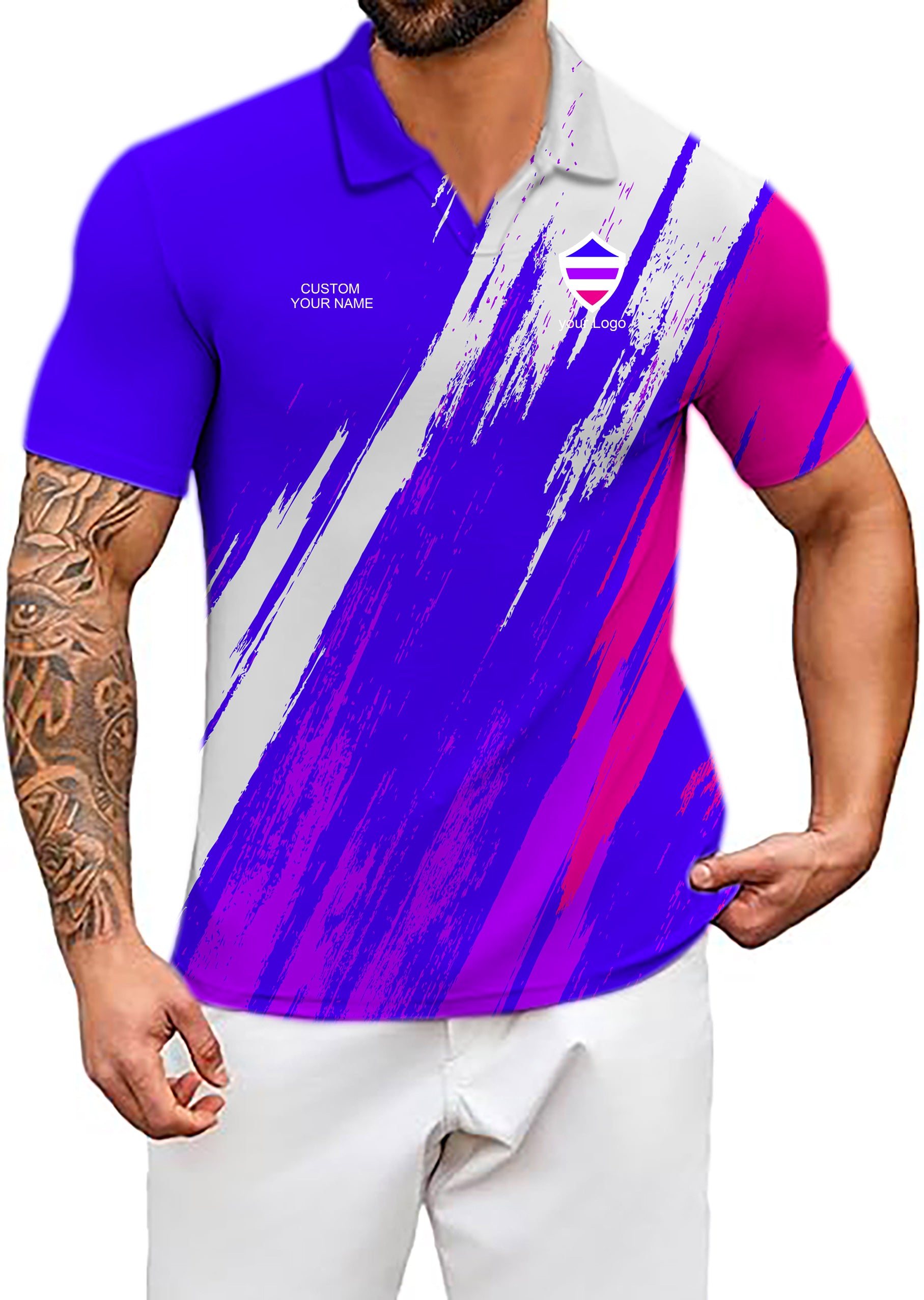 Men's blue purple pink sport Team V Neck Golf Polo Shirts