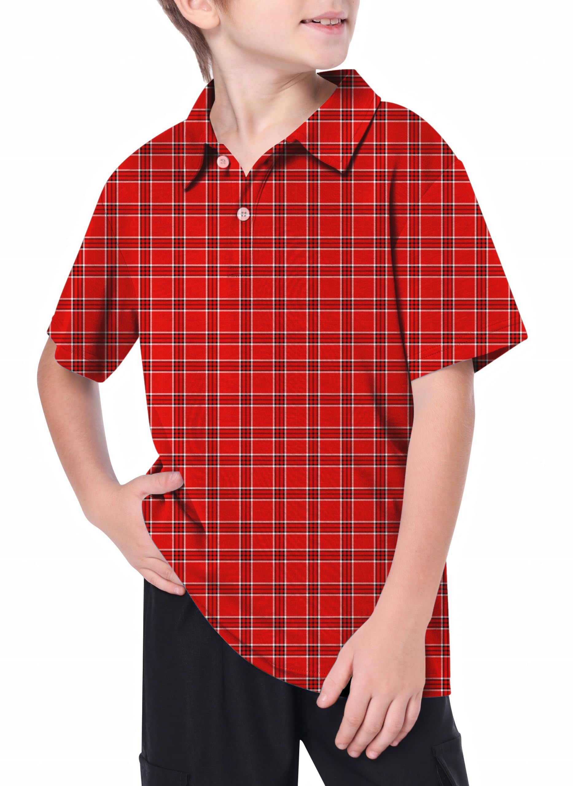 Youth Red grid Golf Polo