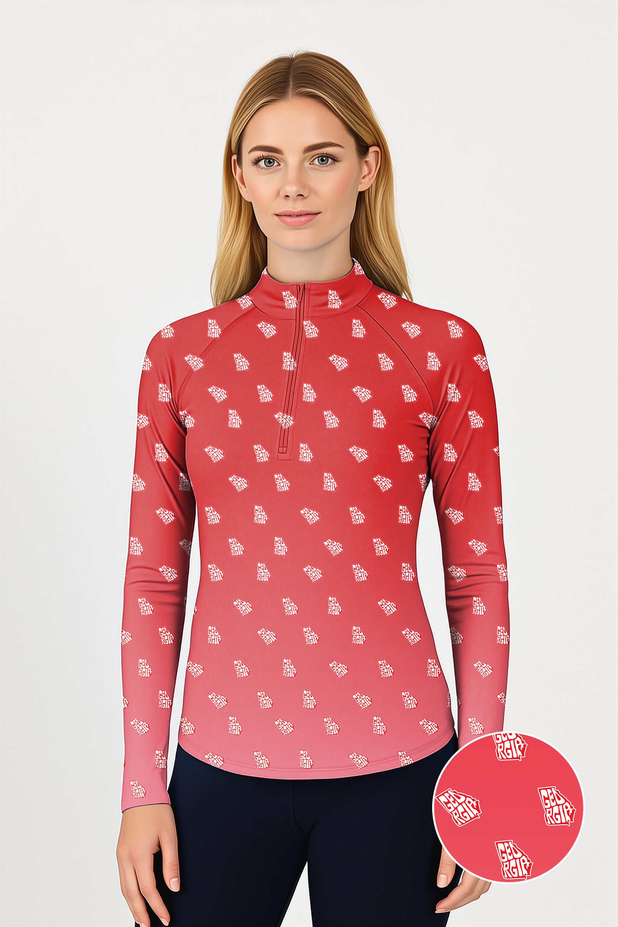 Red Georgia Women's Golf Active 3/4 Zipper Top Long Sleeves